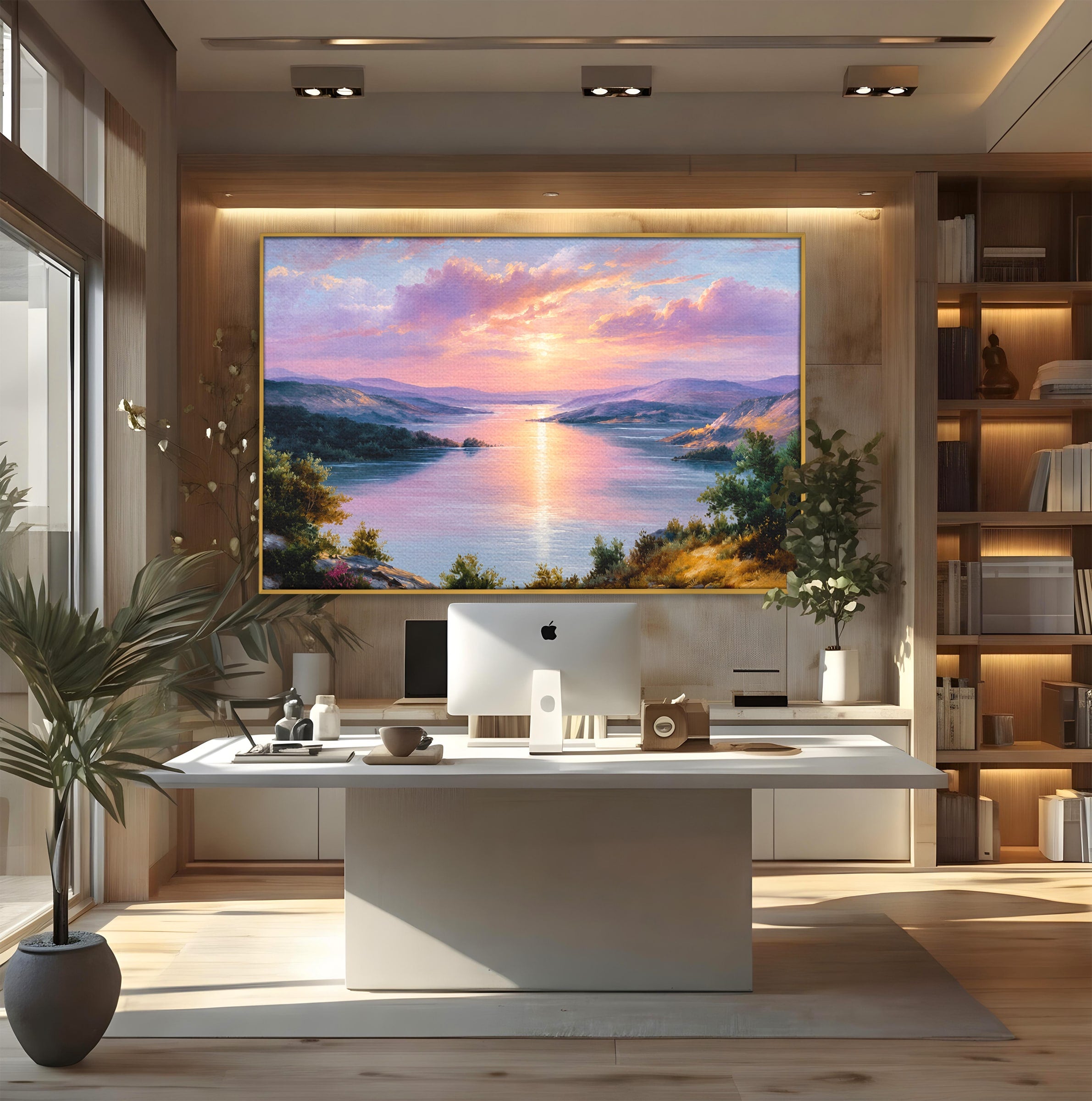 Tablou Canvas Premium LuxCanva® A1667, Peisaj Lacustru La Apus, Peisaj, Apus, Lac, Natura, Living, Dormitor, Culori Vibrante