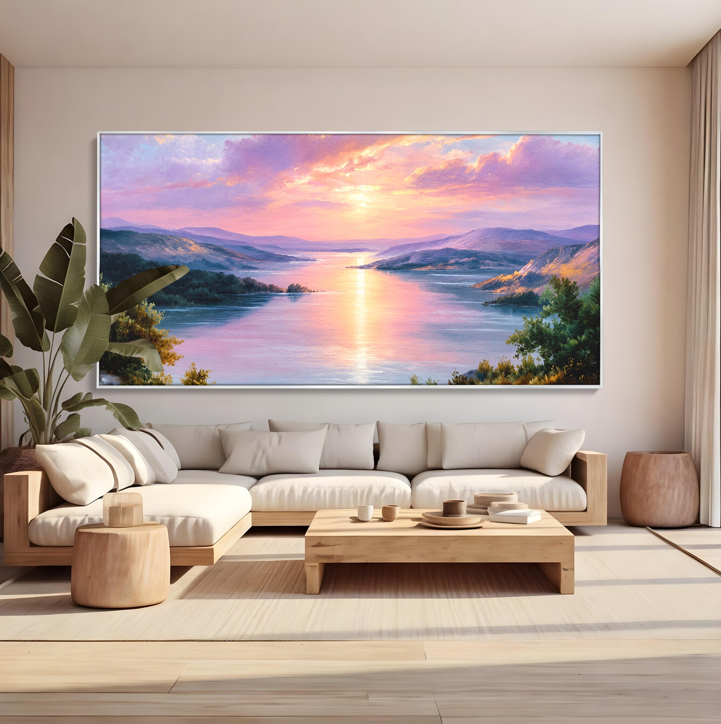 Tablou Canvas Premium LuxCanva® A1667, Peisaj Lacustru La Apus, Peisaj, Apus, Lac, Natura, Living, Dormitor, Culori Vibrante