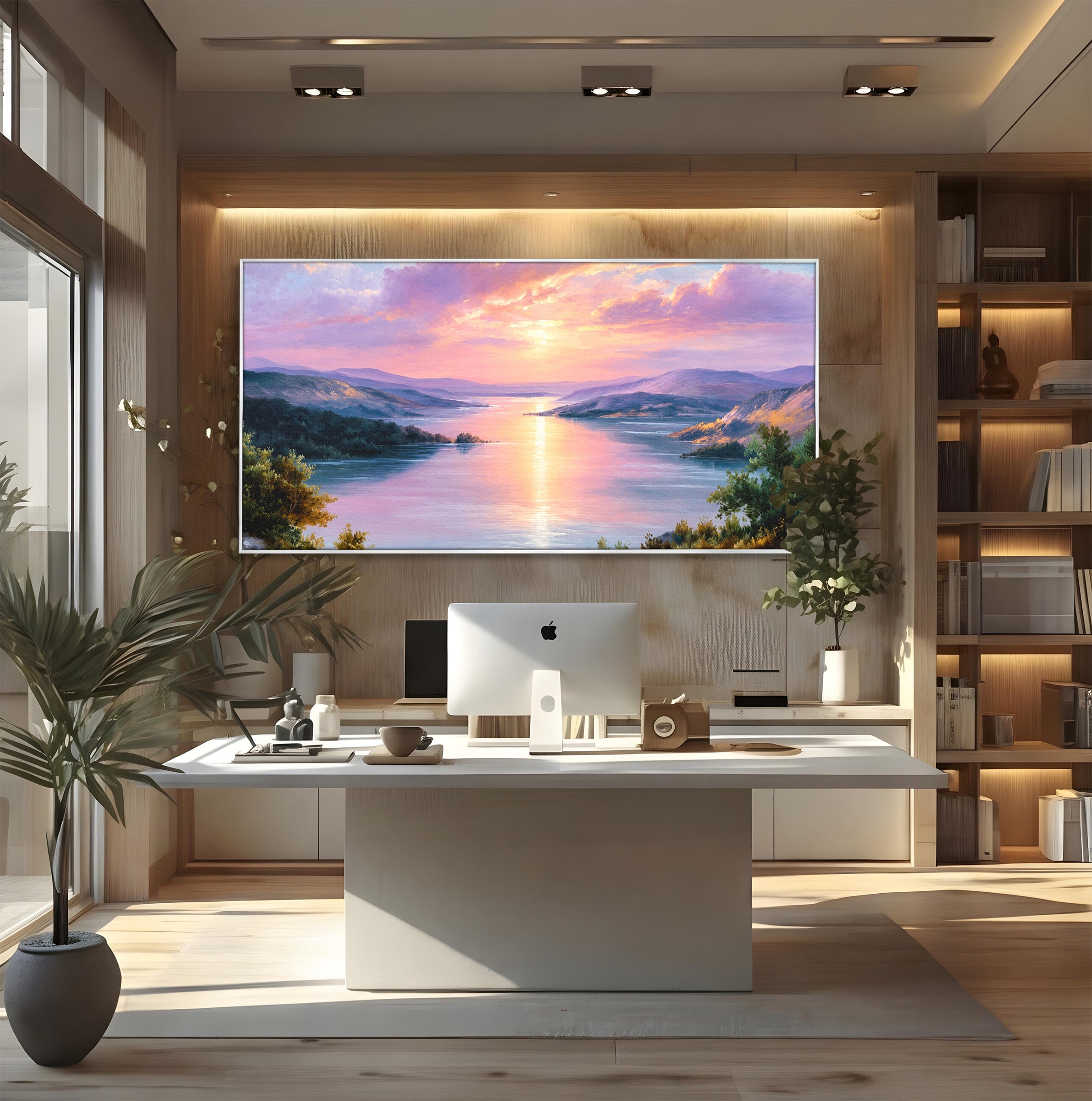 Tablou Canvas Premium LuxCanva® A1667, Peisaj Lacustru La Apus, Peisaj, Apus, Lac, Natura, Living, Dormitor, Culori Vibrante