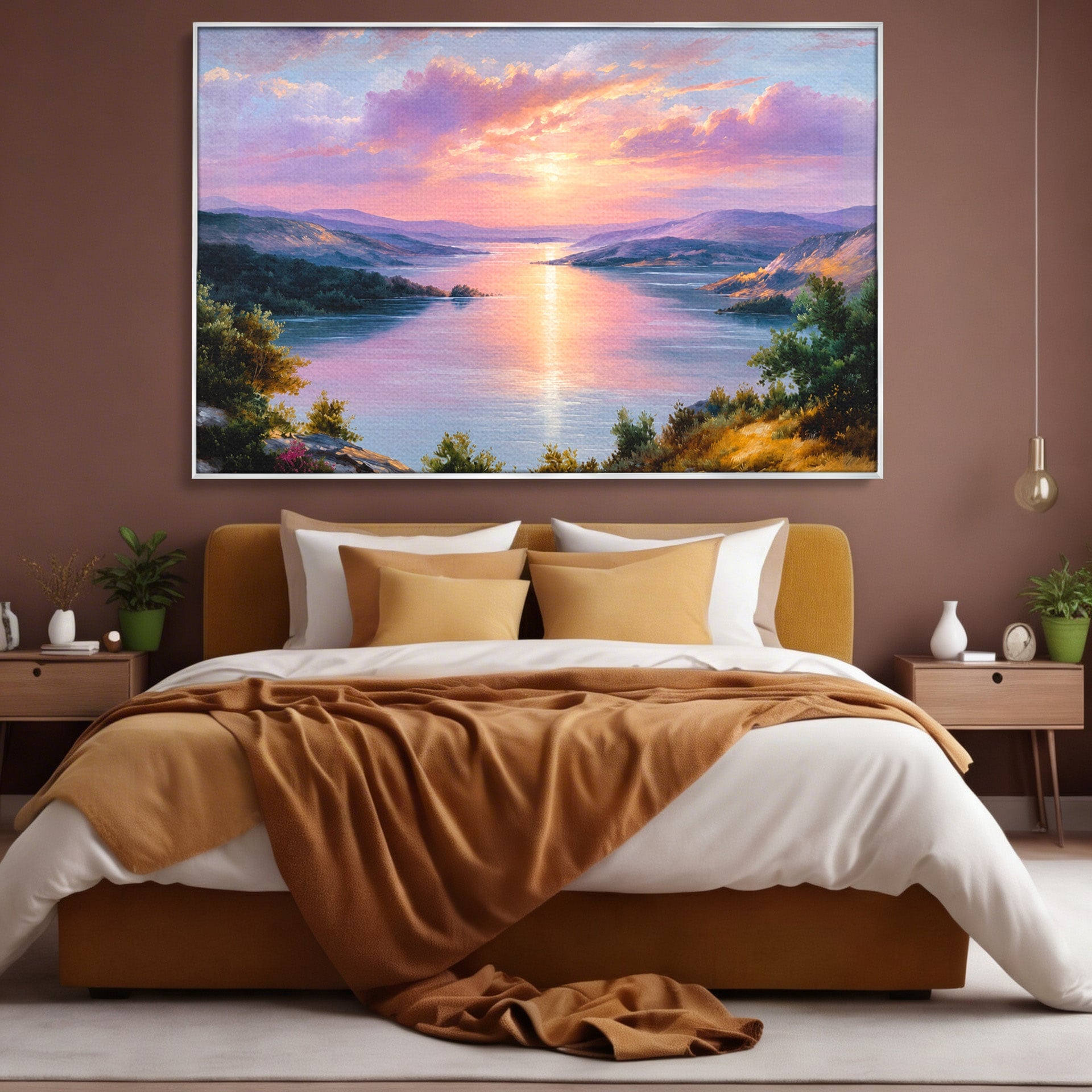 Tablou Canvas Premium LuxCanva® A1667, Peisaj Lacustru La Apus, Peisaj, Apus, Lac, Natura, Living, Dormitor, Culori Vibrante