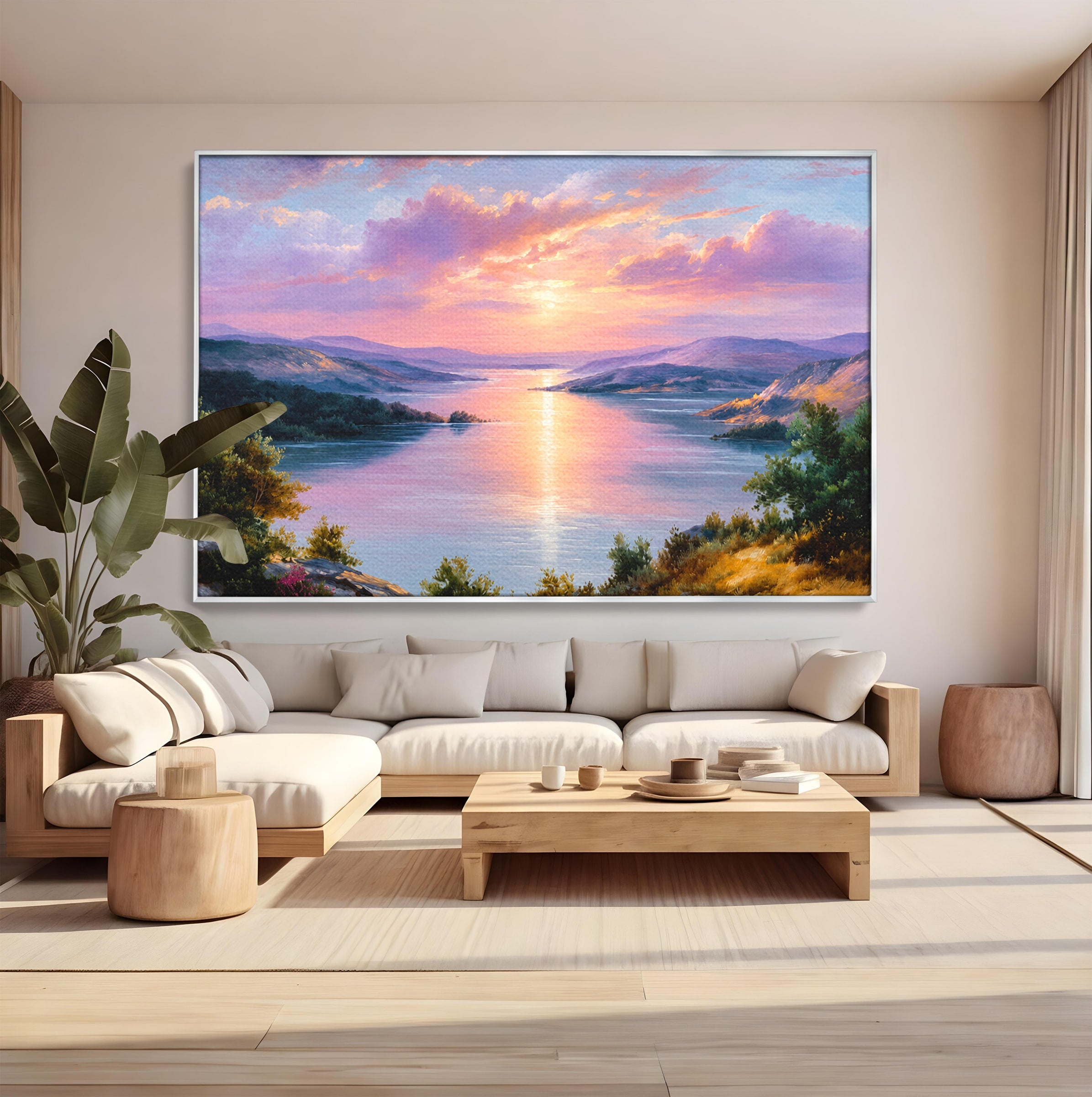 Tablou Canvas Premium LuxCanva® A1667, Peisaj Lacustru La Apus, Peisaj, Apus, Lac, Natura, Living, Dormitor, Culori Vibrante