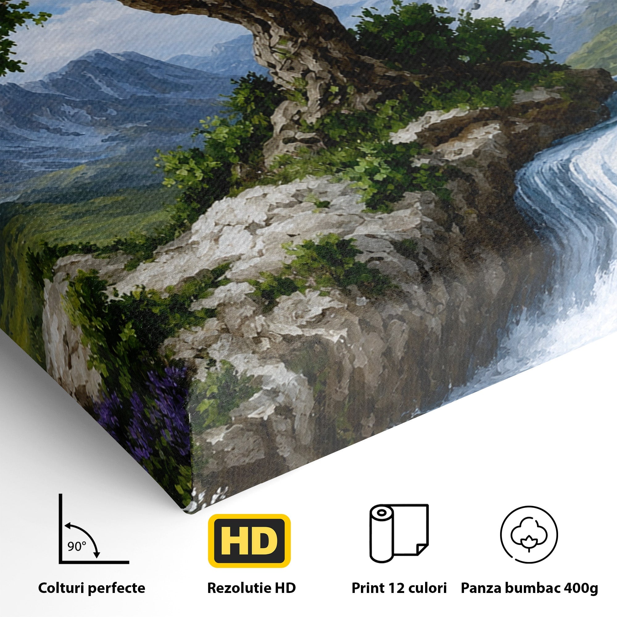Tablou Canvas Premium LuxCanva® A1669, Muntele si Cascada, Munte, Cascada, Natura, Peisaj, Living, Culori Vibrante