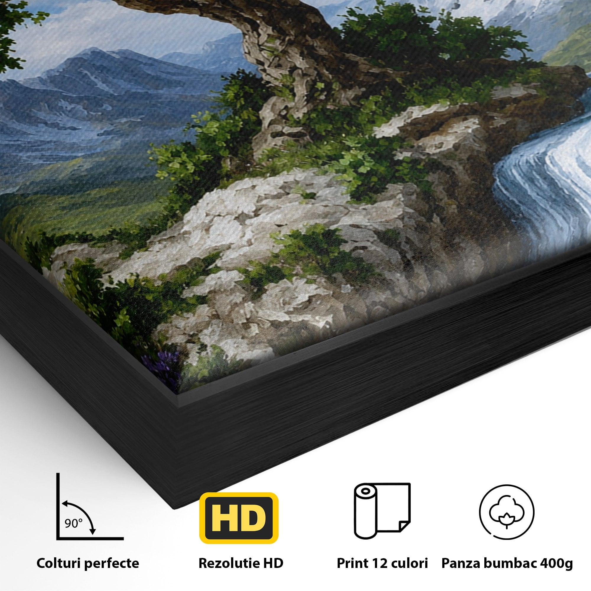 Tablou Canvas Premium LuxCanva® A1669, Muntele si Cascada, Munte, Cascada, Natura, Peisaj, Living, Culori Vibrante