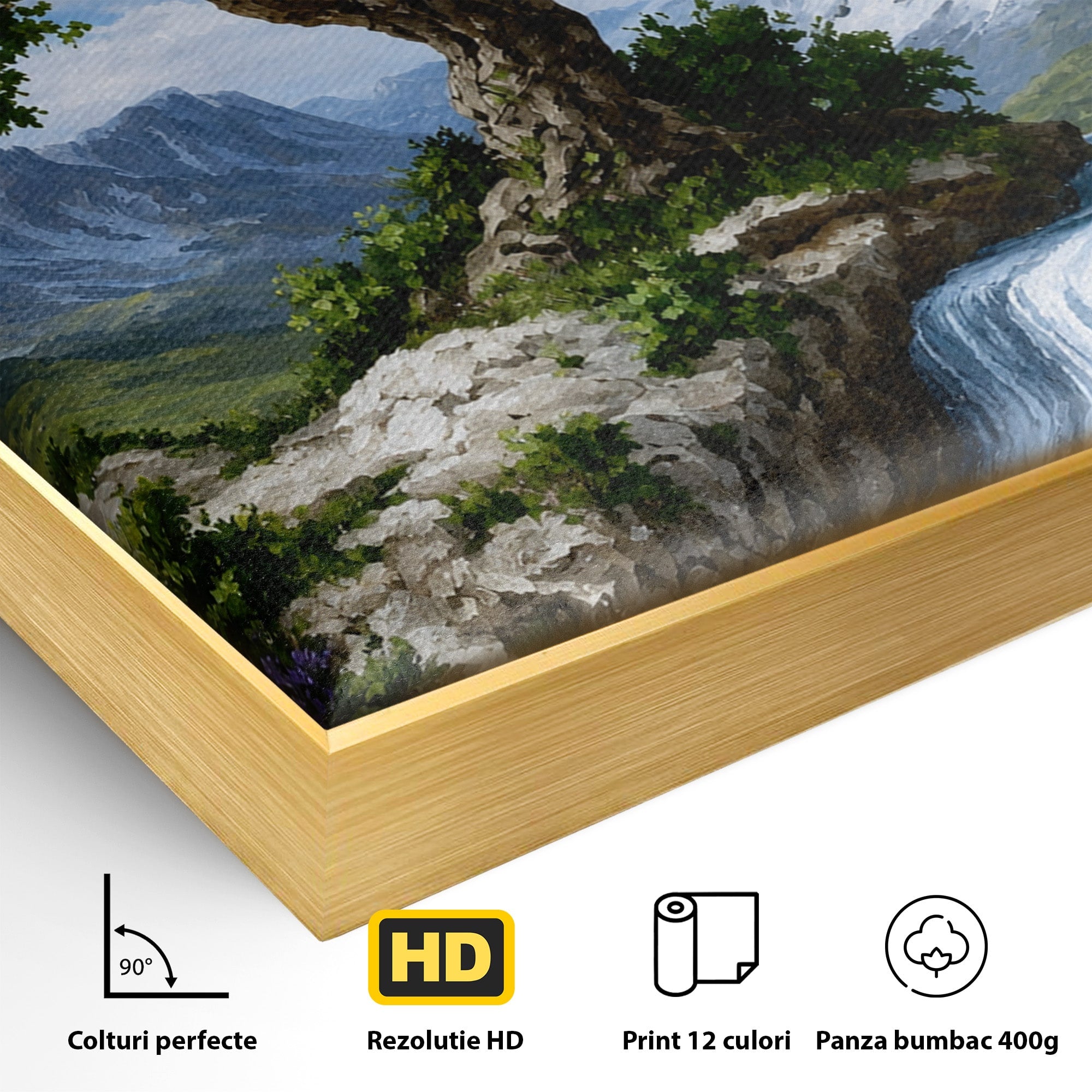Tablou Canvas Premium LuxCanva® A1669, Muntele si Cascada, Munte, Cascada, Natura, Peisaj, Living, Culori Vibrante