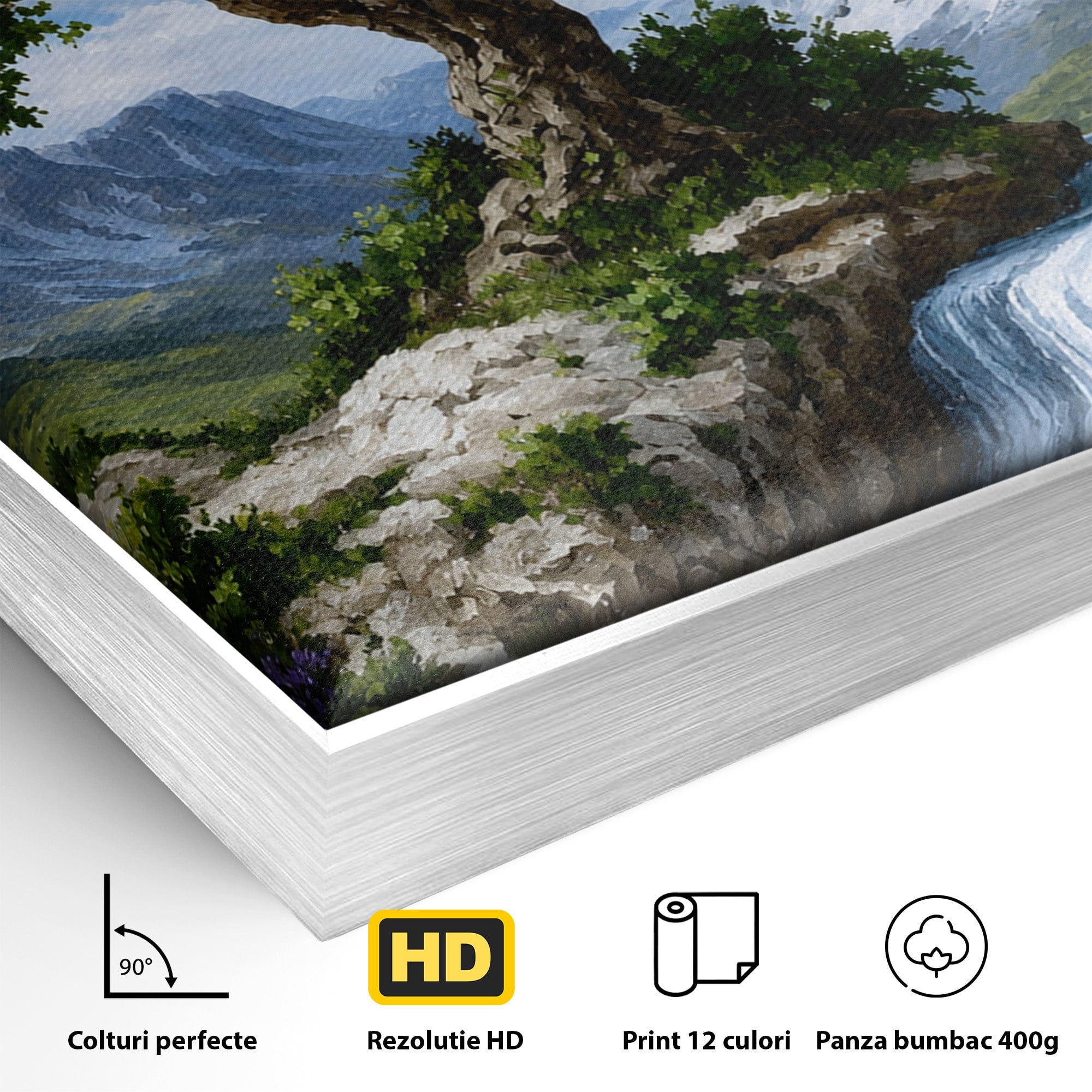 Tablou Canvas Premium LuxCanva® A1669, Muntele si Cascada, Munte, Cascada, Natura, Peisaj, Living, Culori Vibrante