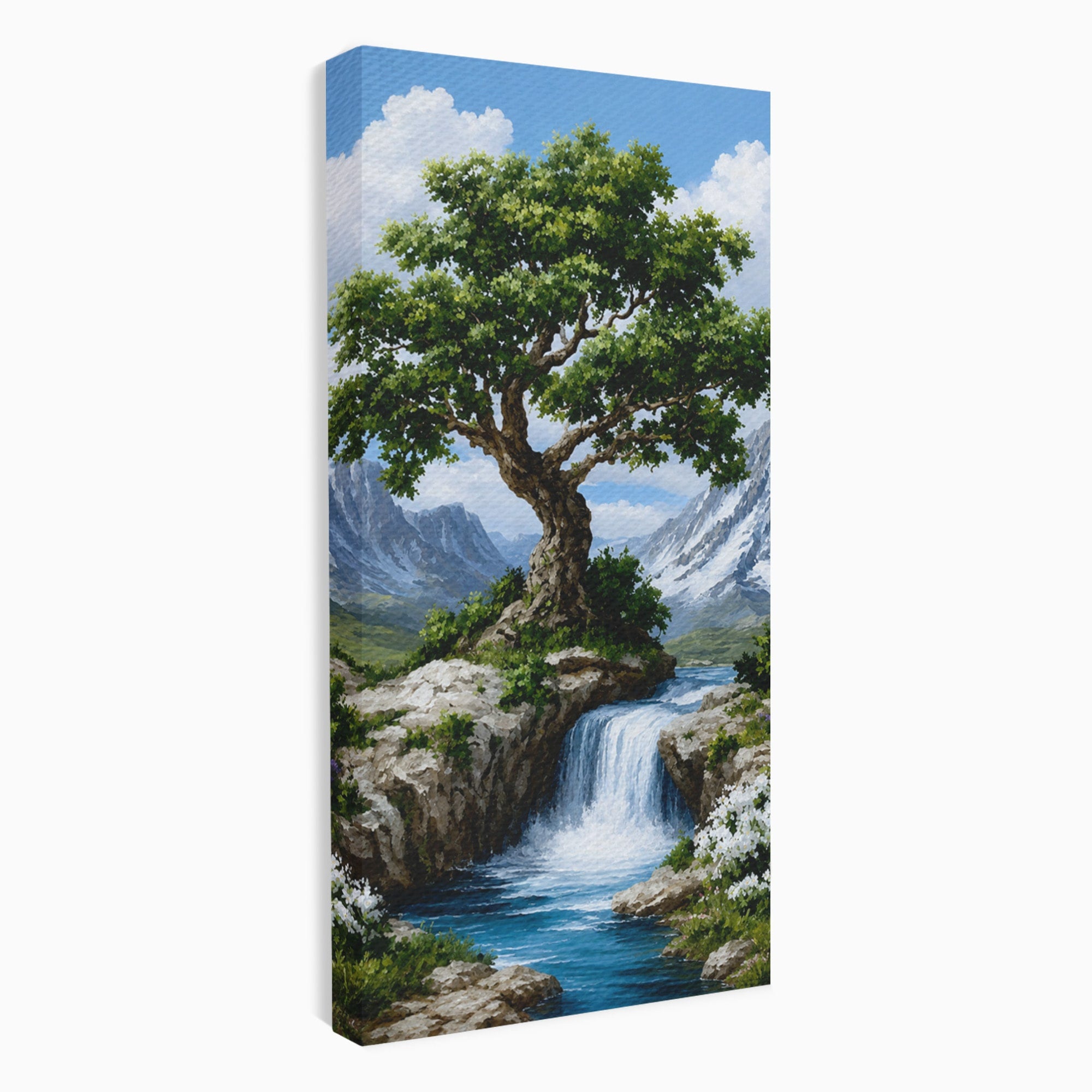 Tablou Canvas Premium LuxCanva® A1669, Muntele si Cascada, Munte, Cascada, Natura, Peisaj, Living, Culori Vibrante