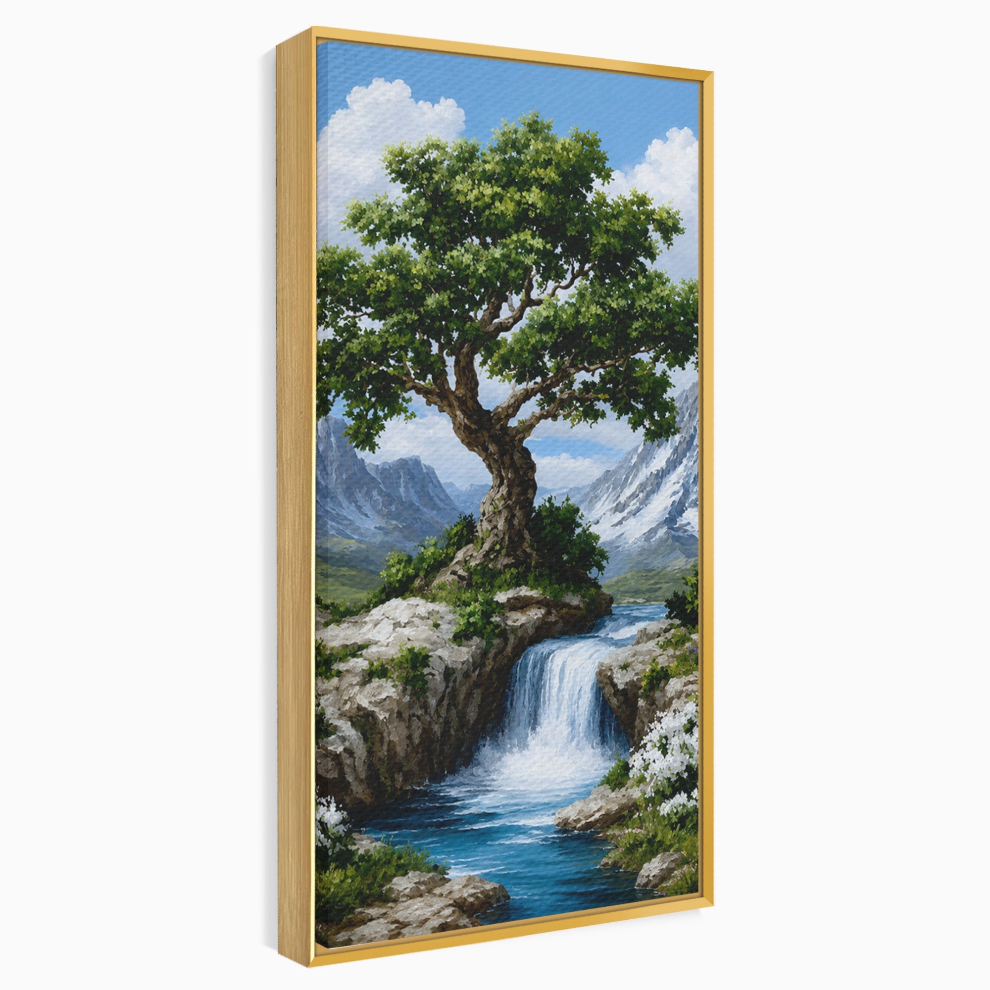 Tablou Canvas Premium LuxCanva® A1669, Muntele si Cascada, Munte, Cascada, Natura, Peisaj, Living, Culori Vibrante
