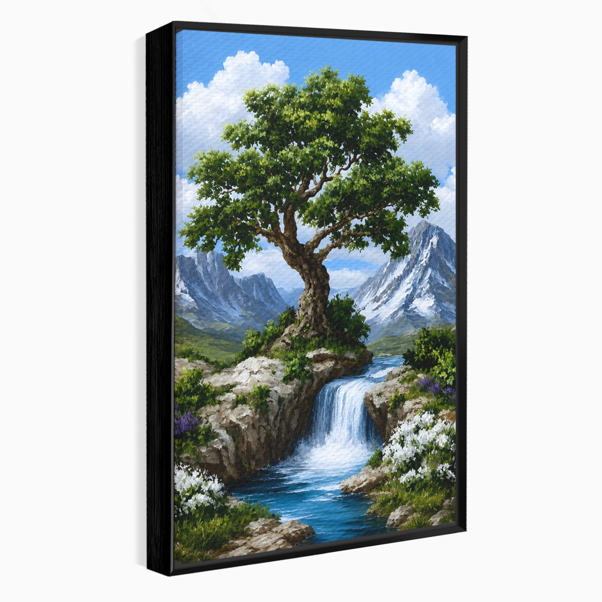 Tablou Canvas Premium LuxCanva® A1669, Muntele si Cascada, Munte, Cascada, Natura, Peisaj, Living, Culori Vibrante