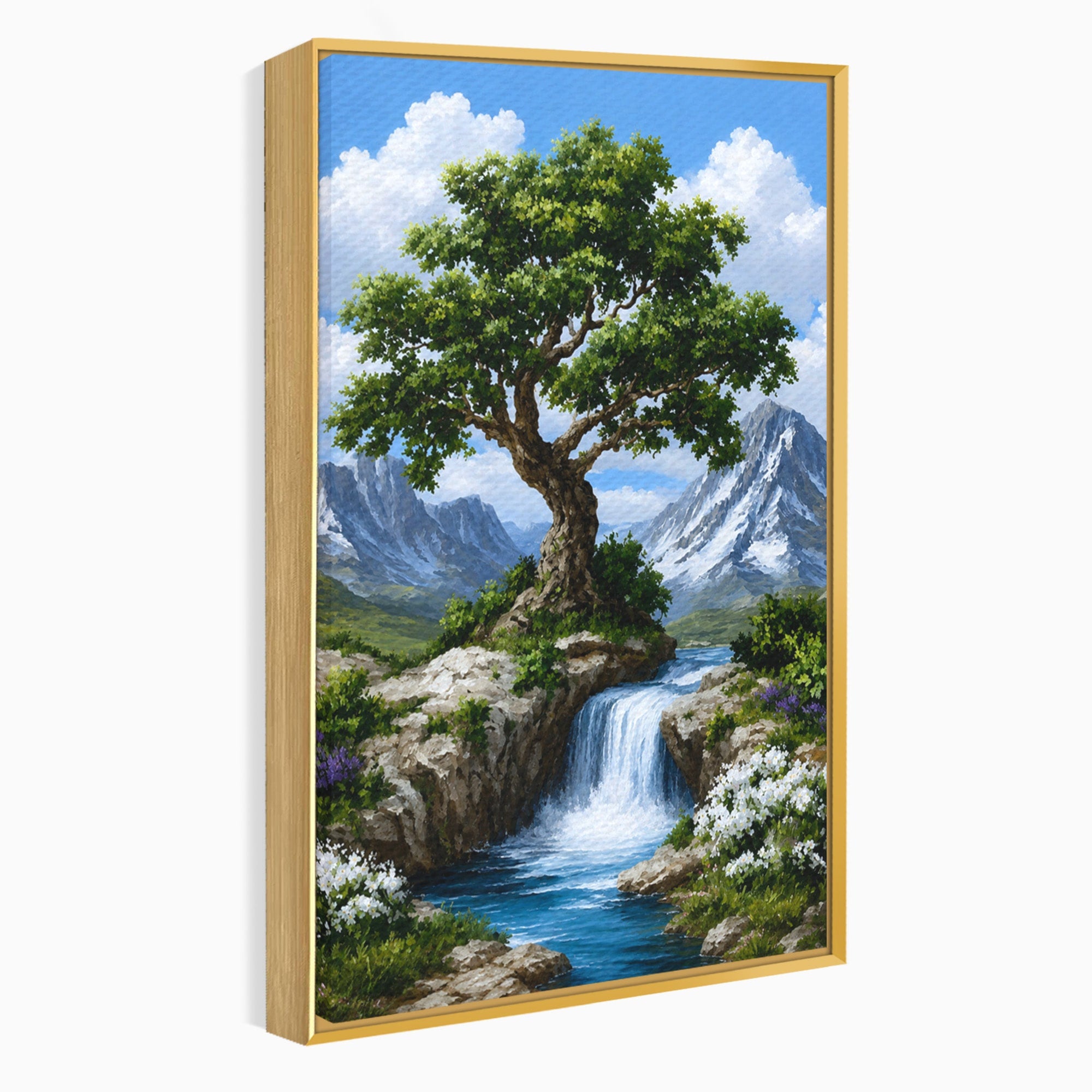 Tablou Canvas Premium LuxCanva® A1669, Muntele si Cascada, Munte, Cascada, Natura, Peisaj, Living, Culori Vibrante