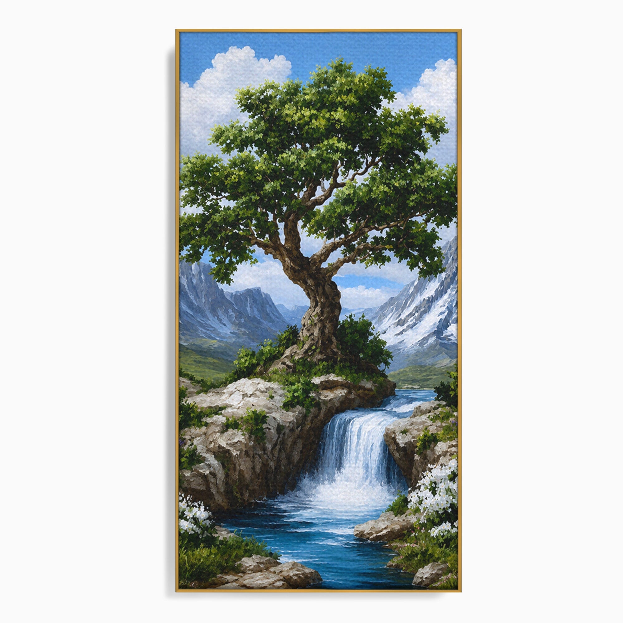 Tablou Canvas Premium LuxCanva® A1669, Muntele si Cascada, Munte, Cascada, Natura, Peisaj, Living, Culori Vibrante