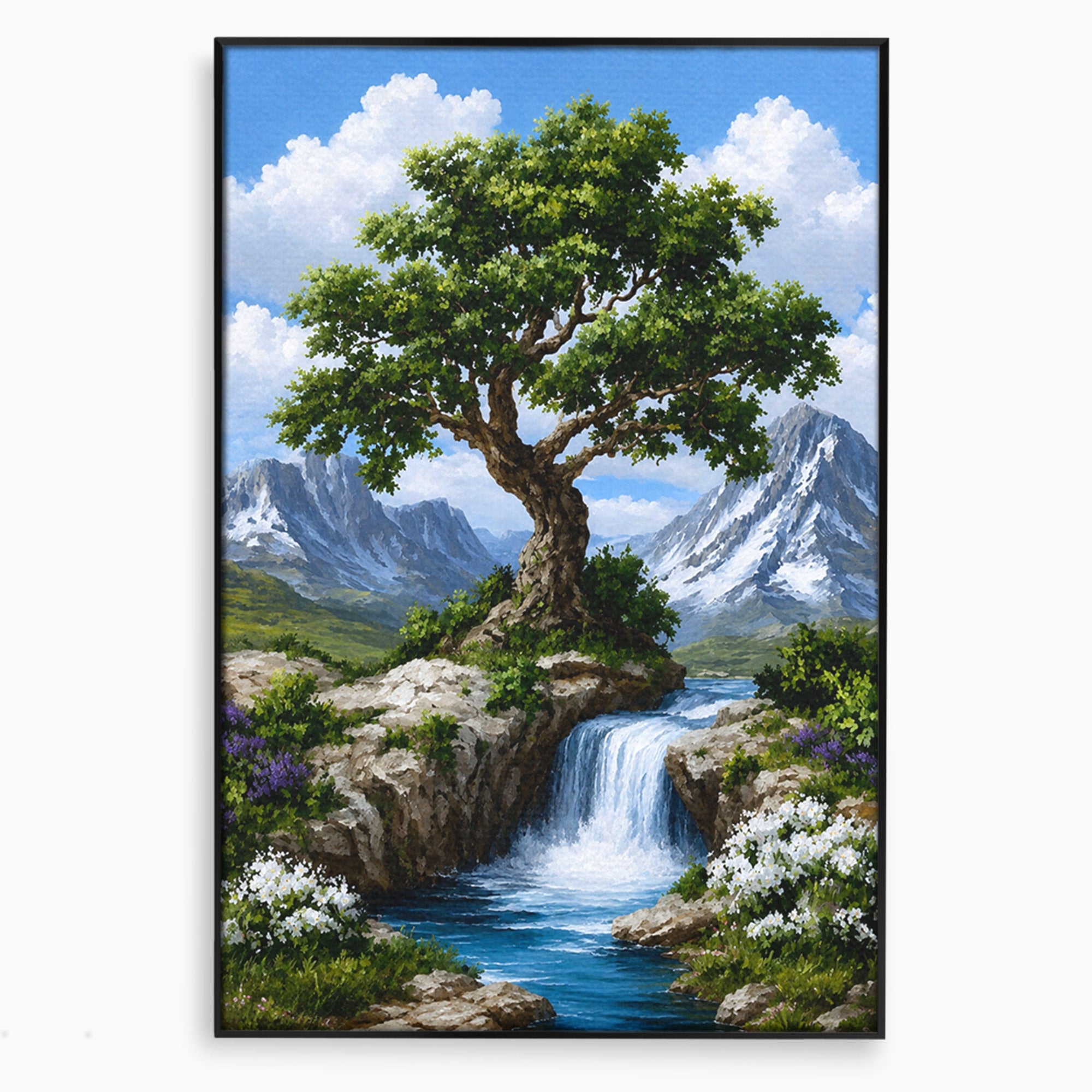 Tablou Canvas Premium LuxCanva® A1669, Muntele si Cascada, Munte, Cascada, Natura, Peisaj, Living, Culori Vibrante