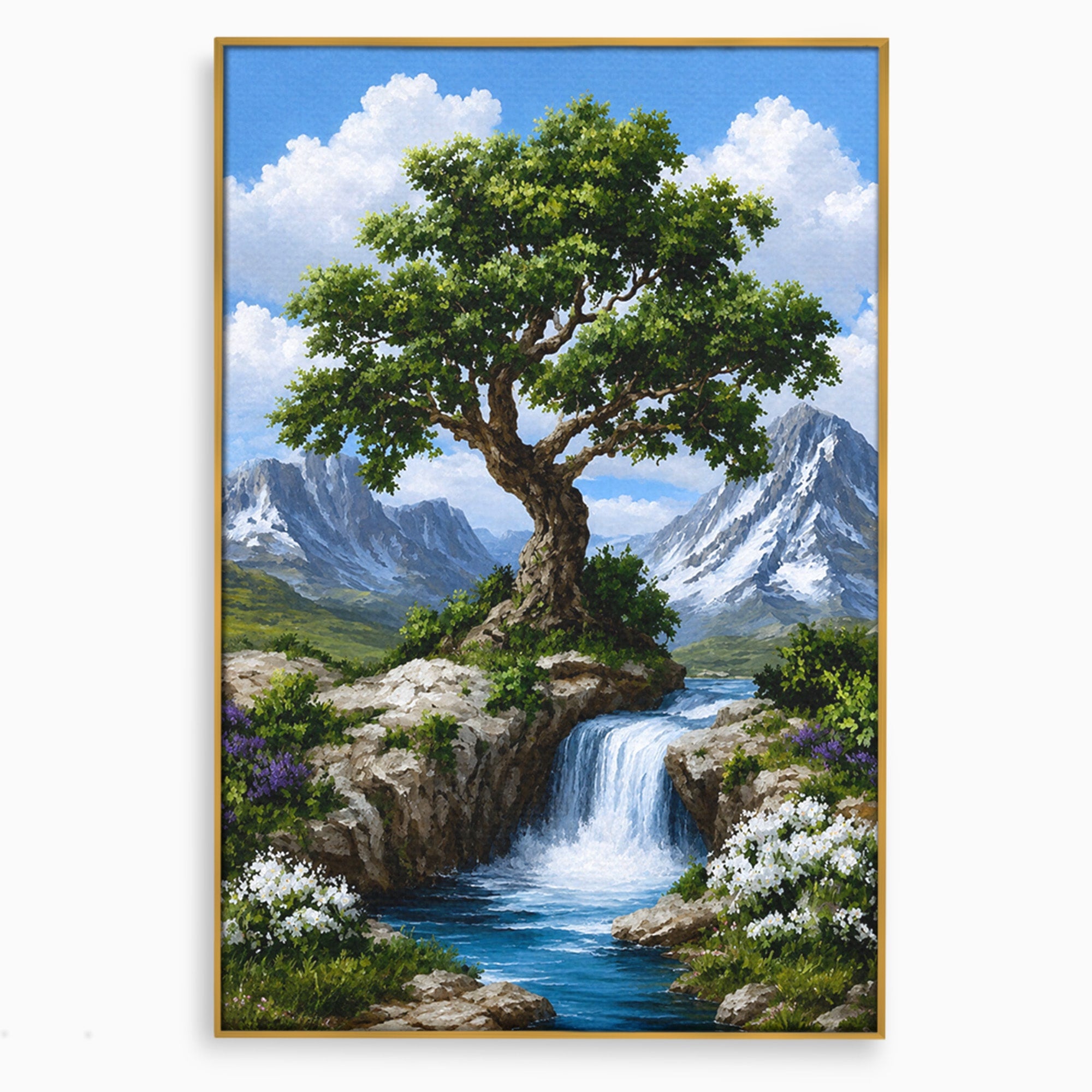 Tablou Canvas Premium LuxCanva® A1669, Muntele si Cascada, Munte, Cascada, Natura, Peisaj, Living, Culori Vibrante
