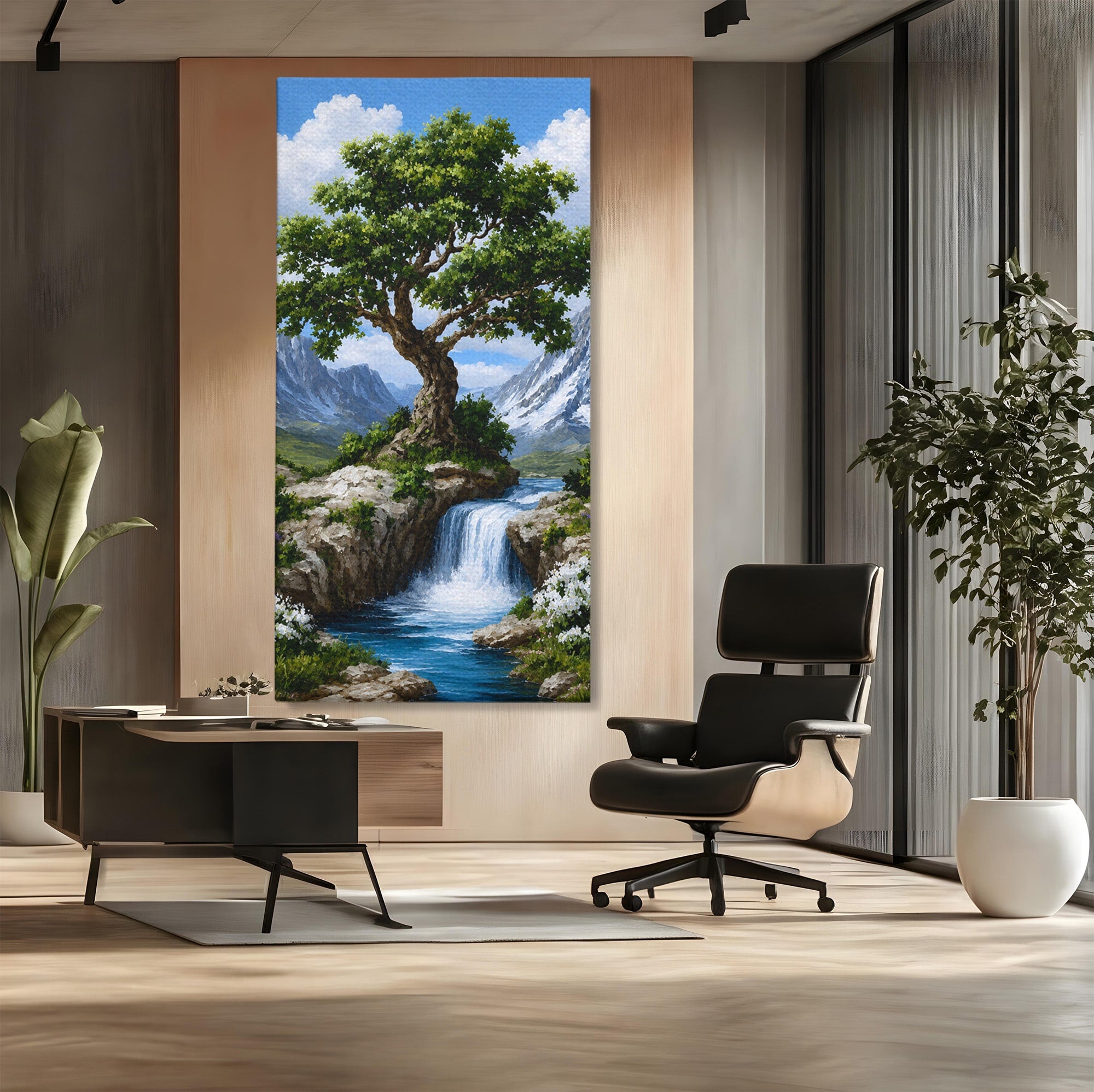 Tablou Canvas Premium LuxCanva® A1669, Muntele si Cascada, Munte, Cascada, Natura, Peisaj, Living, Culori Vibrante