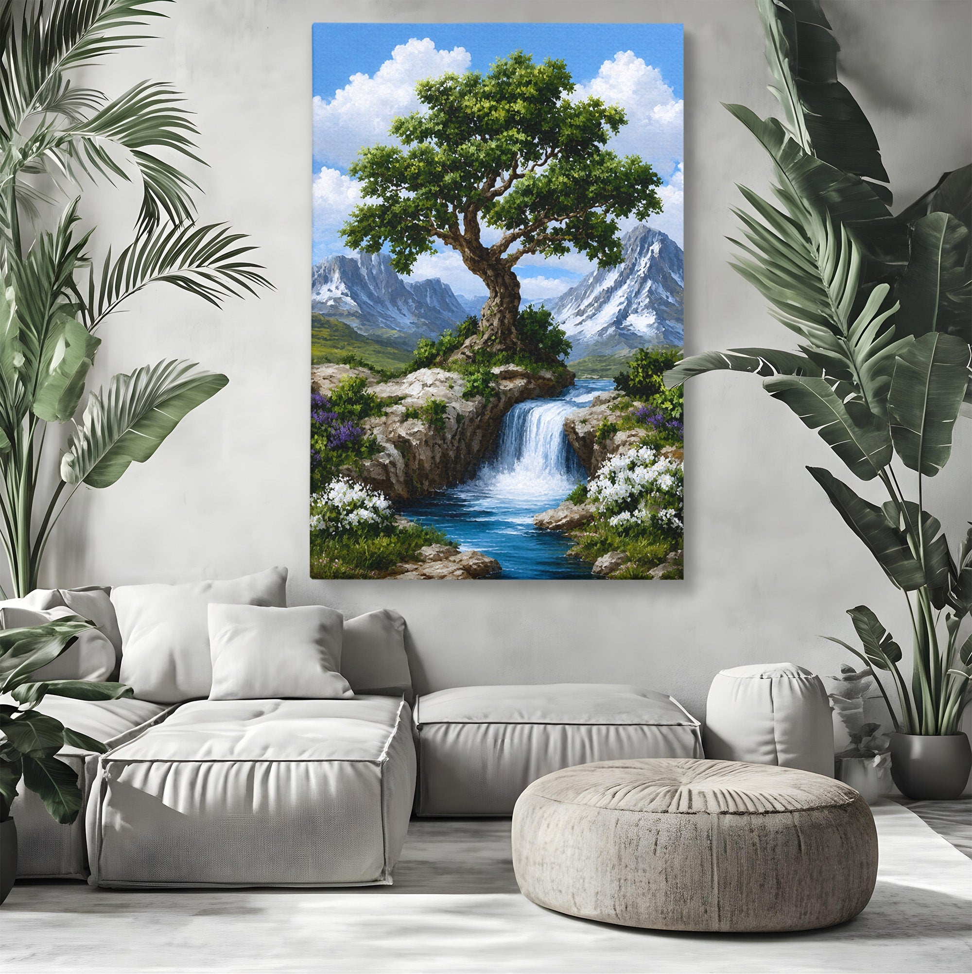 Tablou Canvas Premium LuxCanva® A1669, Muntele si Cascada, Munte, Cascada, Natura, Peisaj, Living, Culori Vibrante