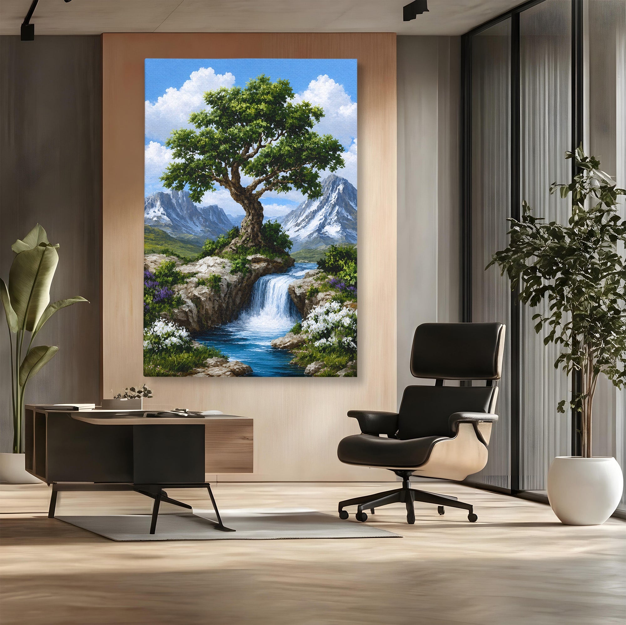 Tablou Canvas Premium LuxCanva® A1669, Muntele si Cascada, Munte, Cascada, Natura, Peisaj, Living, Culori Vibrante