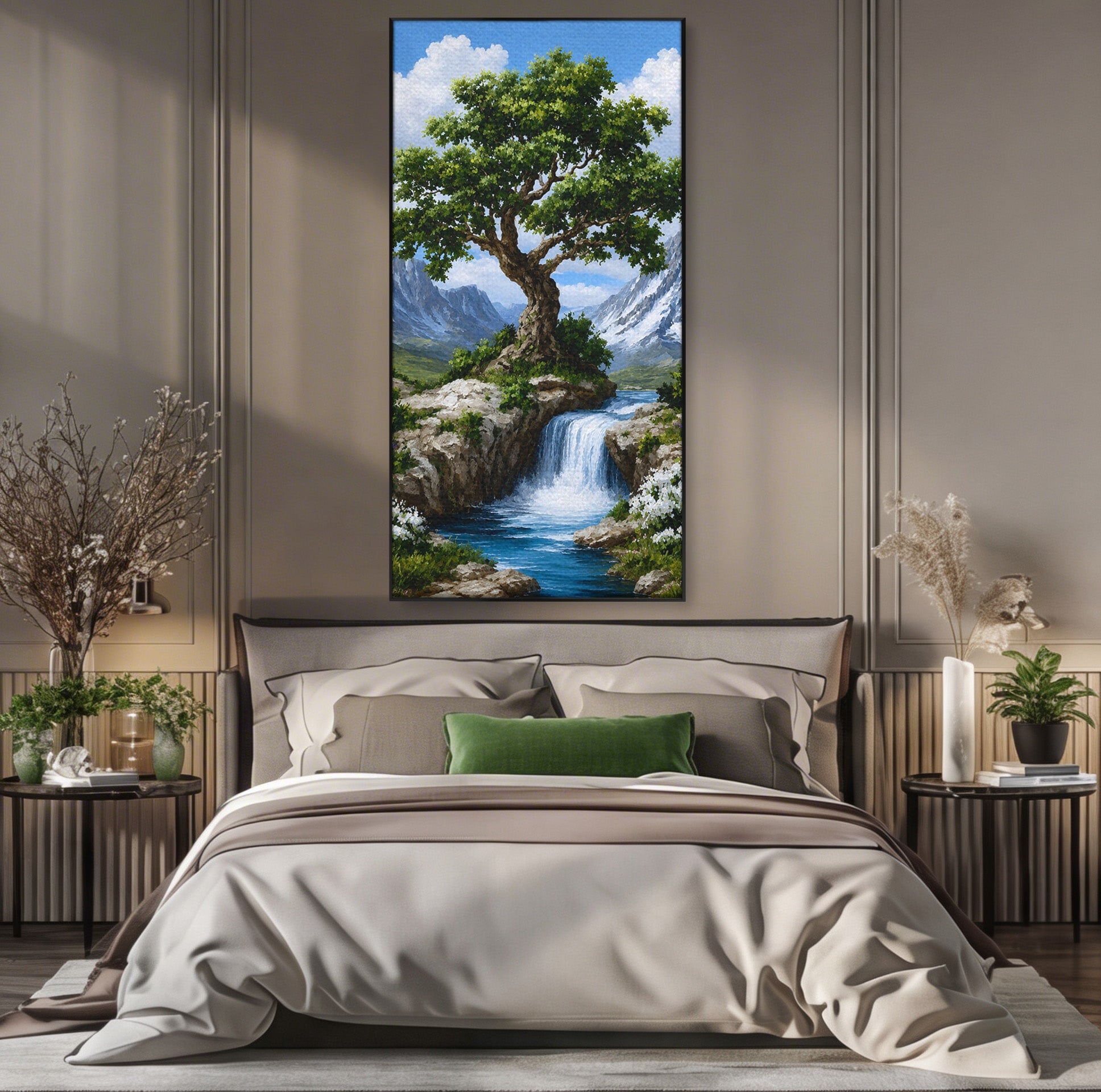 Tablou Canvas Premium LuxCanva® A1669, Muntele si Cascada, Munte, Cascada, Natura, Peisaj, Living, Culori Vibrante