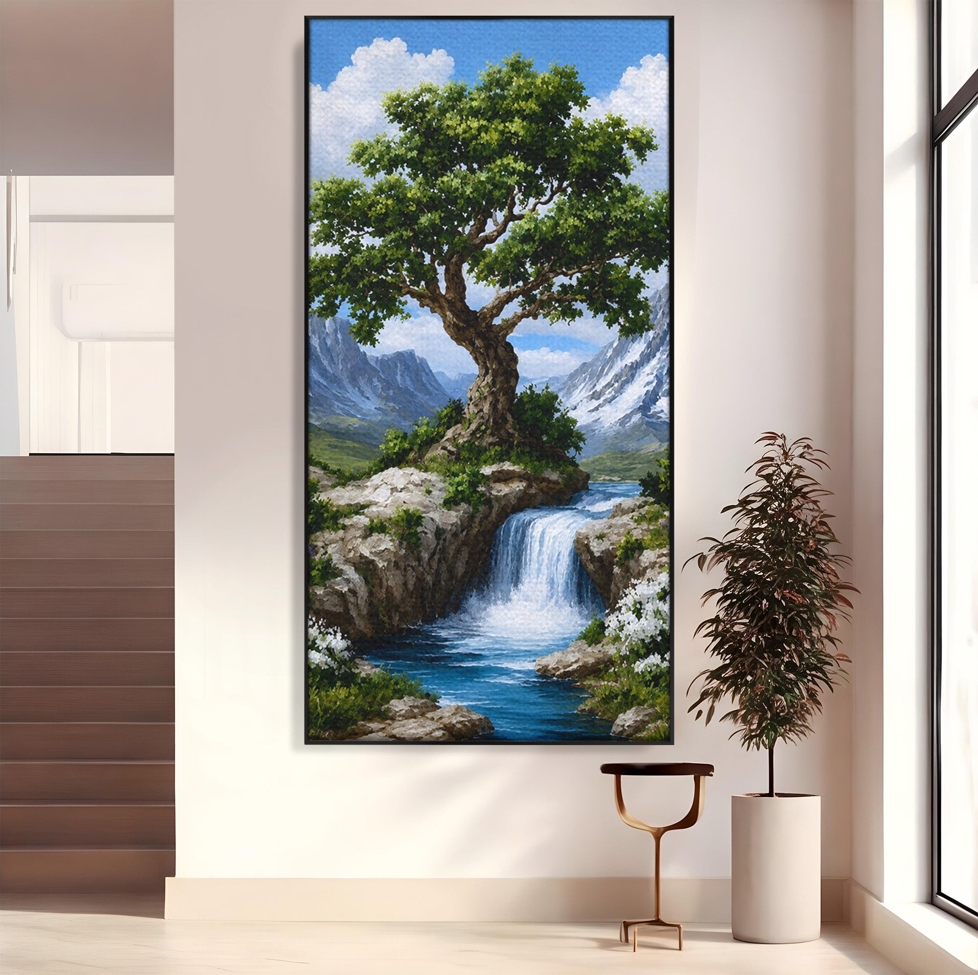 Tablou Canvas Premium LuxCanva® A1669, Muntele si Cascada, Munte, Cascada, Natura, Peisaj, Living, Culori Vibrante