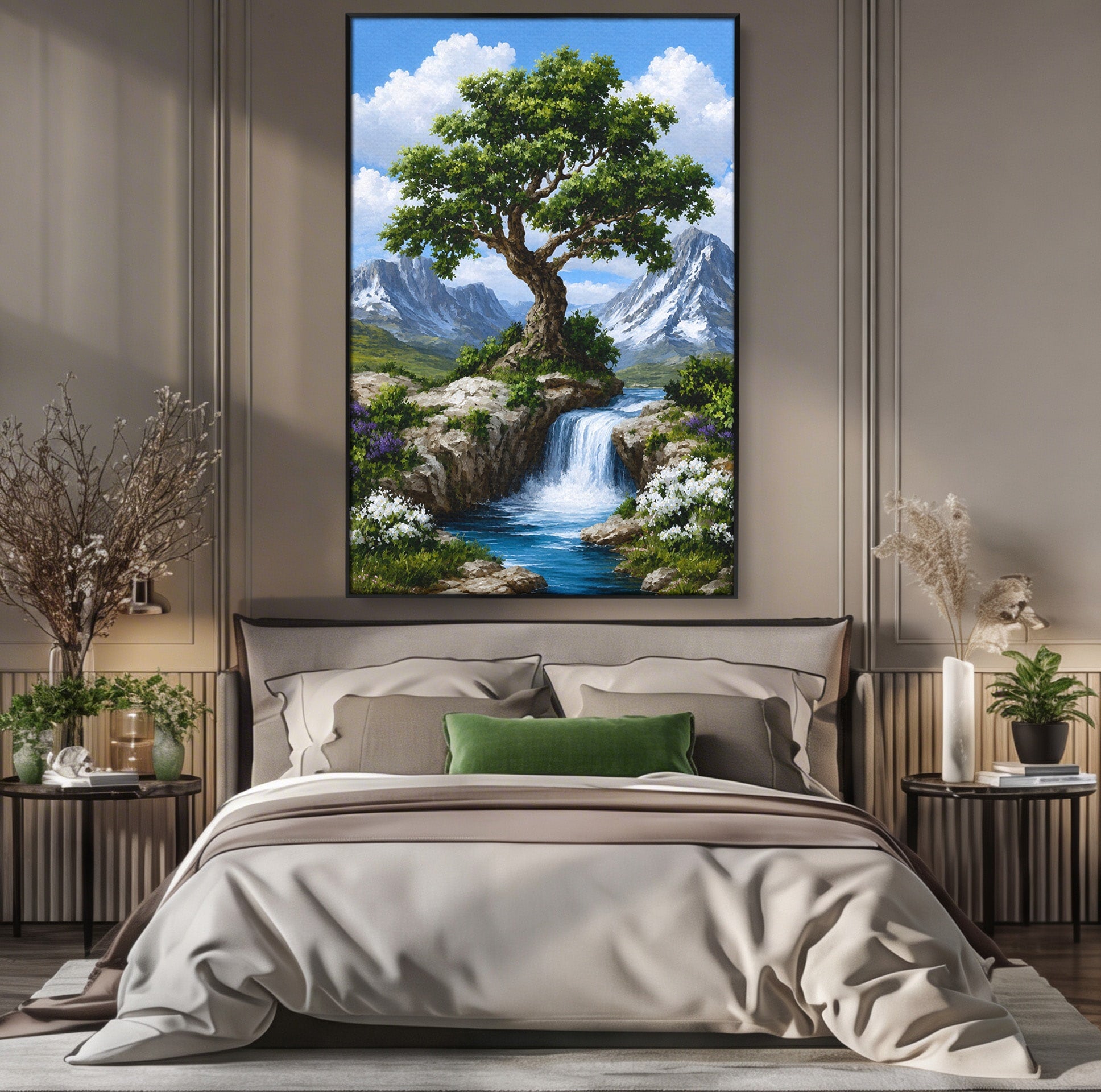 Tablou Canvas Premium LuxCanva® A1669, Muntele si Cascada, Munte, Cascada, Natura, Peisaj, Living, Culori Vibrante