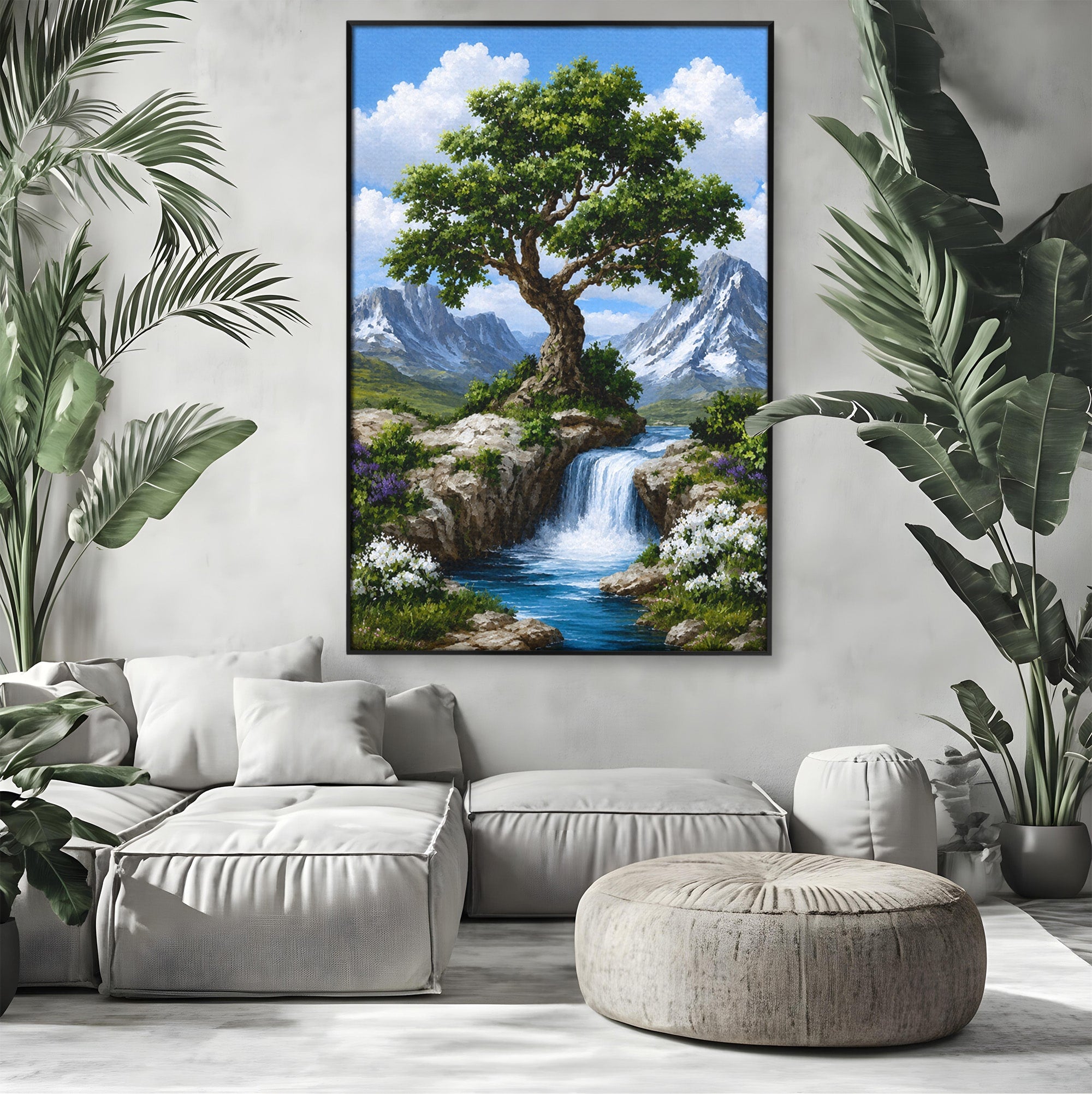 Tablou Canvas Premium LuxCanva® A1669, Muntele si Cascada, Munte, Cascada, Natura, Peisaj, Living, Culori Vibrante