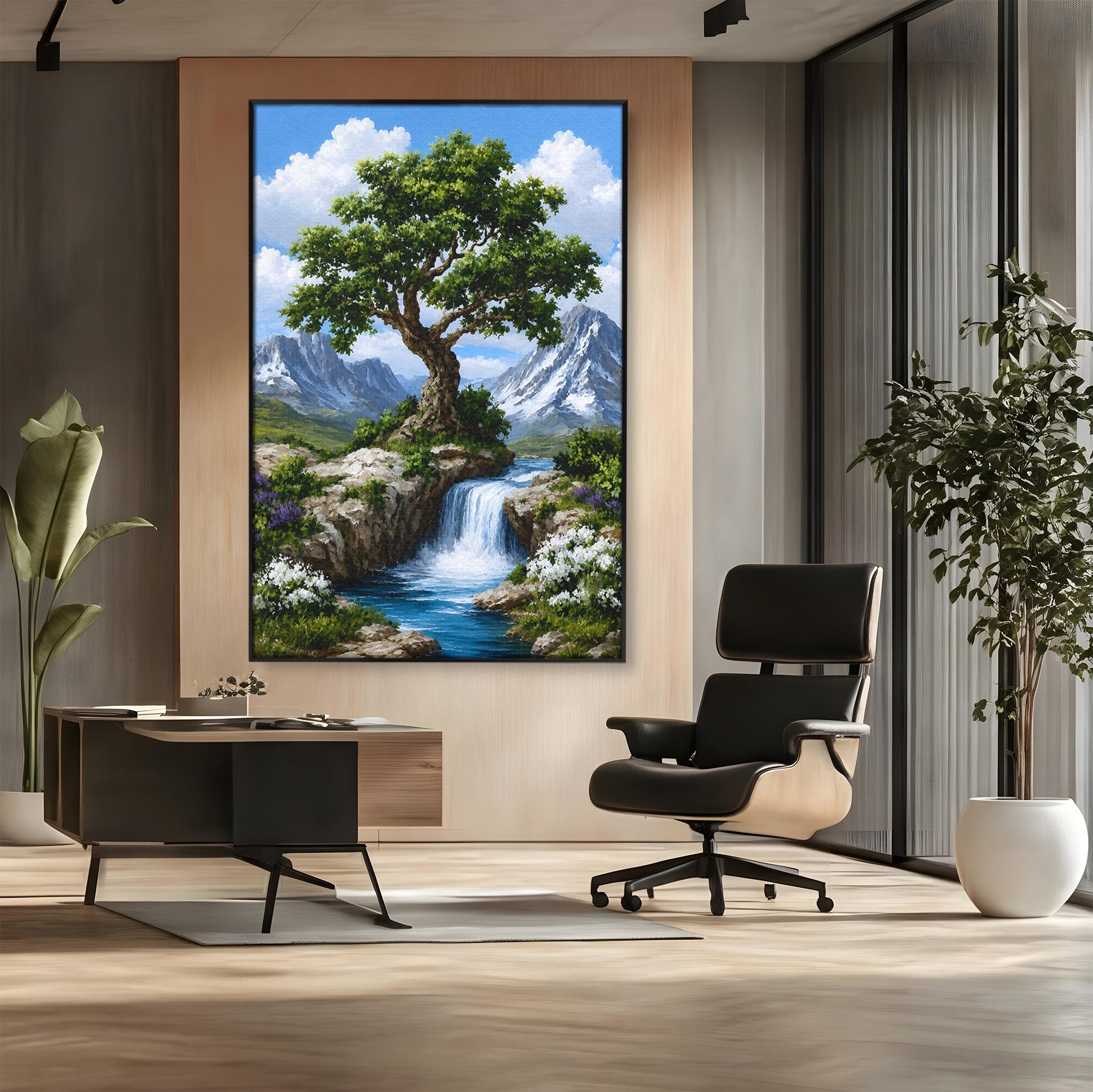 Tablou Canvas Premium LuxCanva® A1669, Muntele si Cascada, Munte, Cascada, Natura, Peisaj, Living, Culori Vibrante