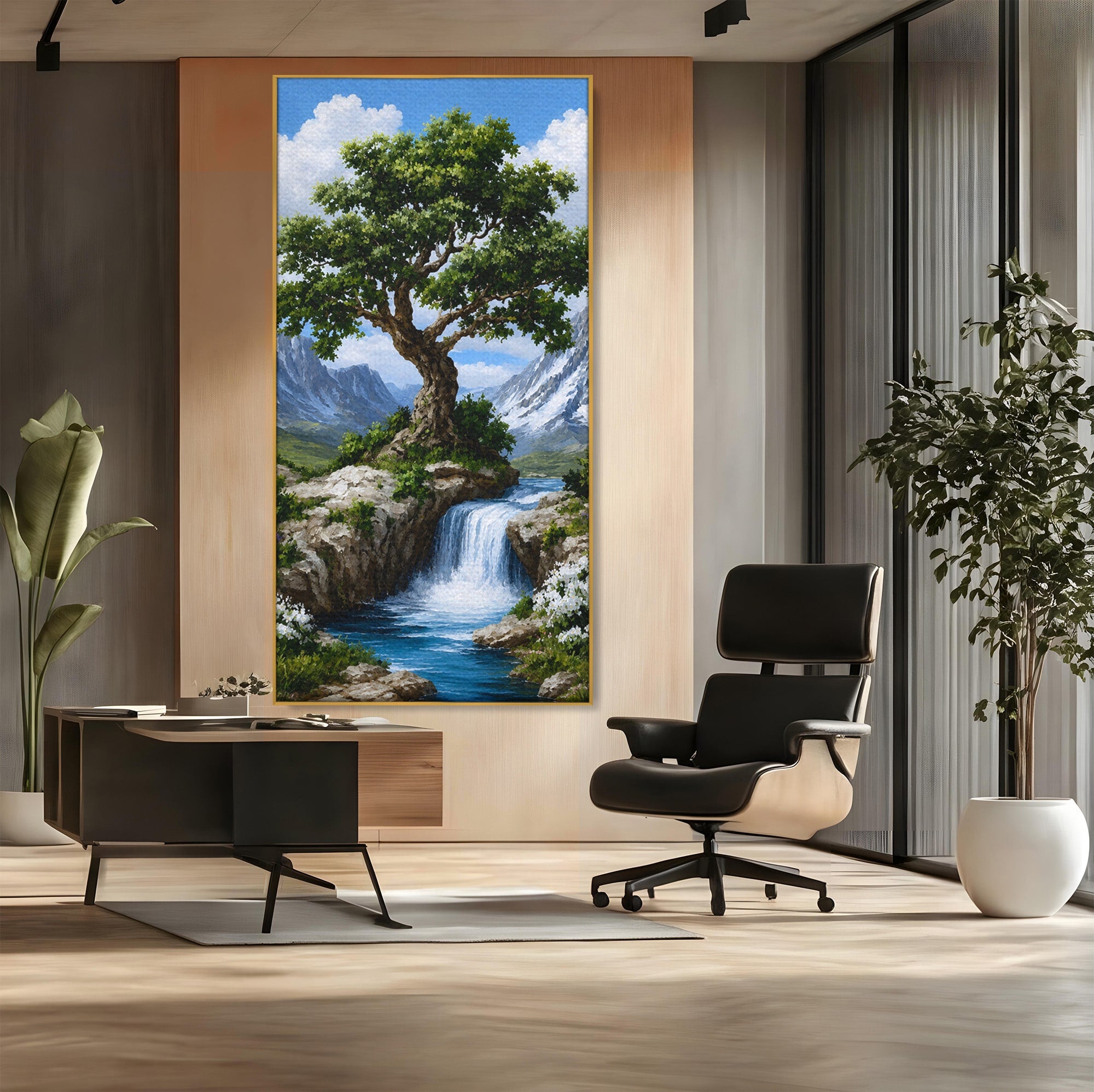 Tablou Canvas Premium LuxCanva® A1669, Muntele si Cascada, Munte, Cascada, Natura, Peisaj, Living, Culori Vibrante