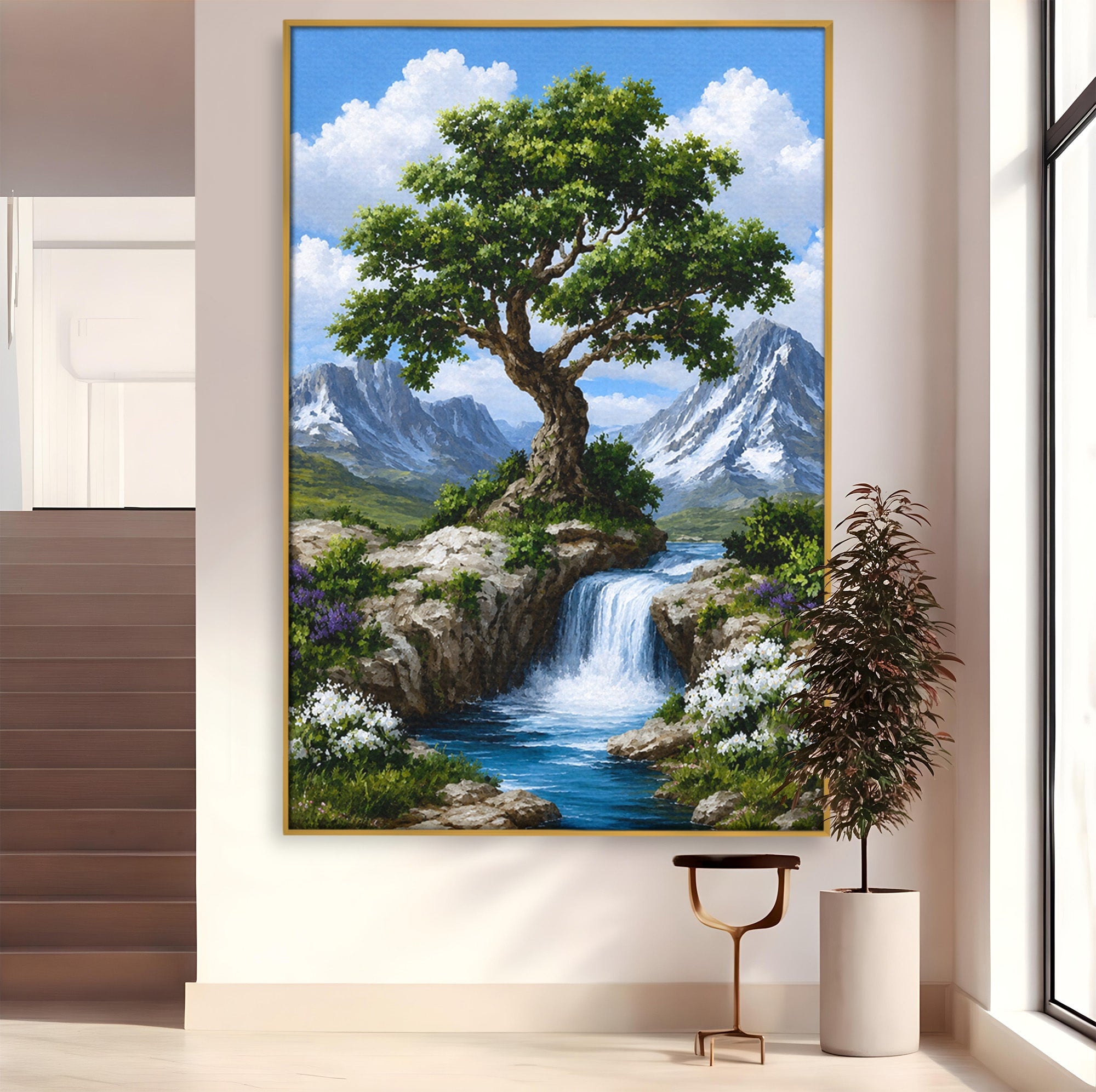 Tablou Canvas Premium LuxCanva® A1669, Muntele si Cascada, Munte, Cascada, Natura, Peisaj, Living, Culori Vibrante