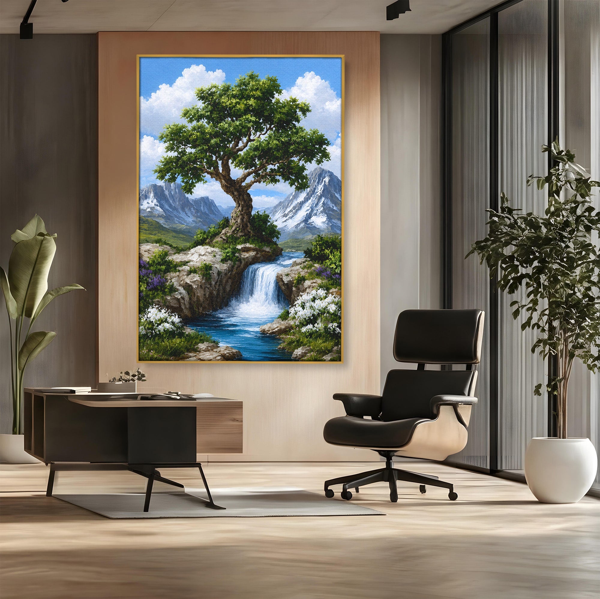 Tablou Canvas Premium LuxCanva® A1669, Muntele si Cascada, Munte, Cascada, Natura, Peisaj, Living, Culori Vibrante