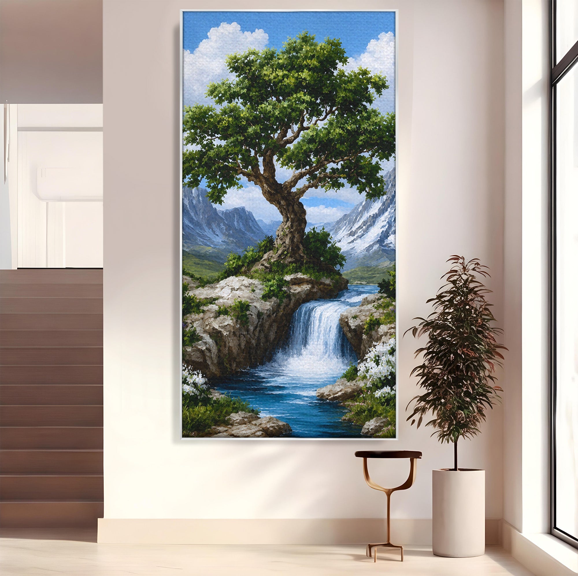 Tablou Canvas Premium LuxCanva® A1669, Muntele si Cascada, Munte, Cascada, Natura, Peisaj, Living, Culori Vibrante