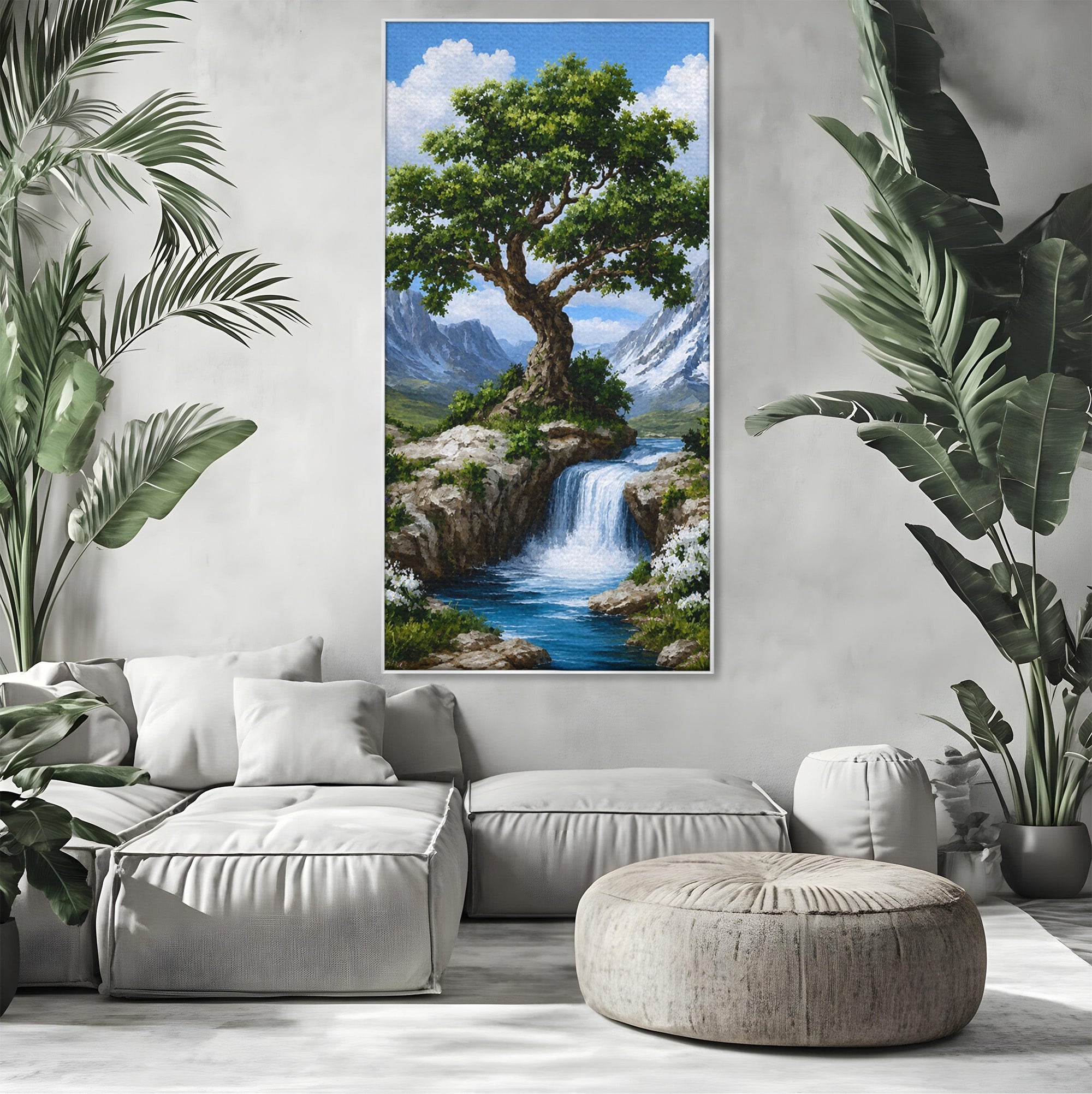 Tablou Canvas Premium LuxCanva® A1669, Muntele si Cascada, Munte, Cascada, Natura, Peisaj, Living, Culori Vibrante