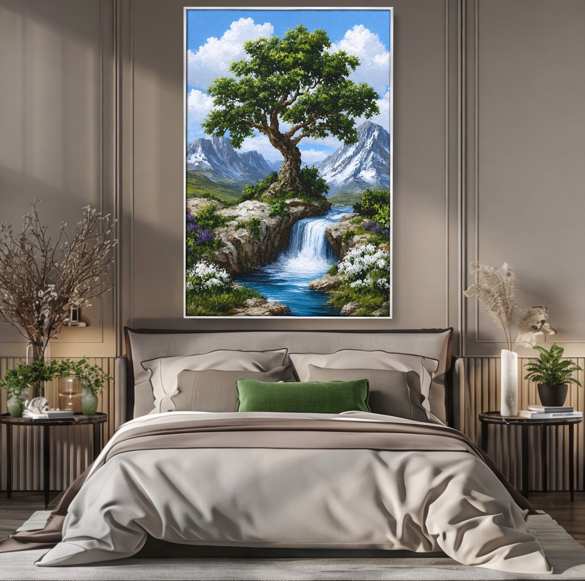 Tablou Canvas Premium LuxCanva® A1669, Muntele si Cascada, Munte, Cascada, Natura, Peisaj, Living, Culori Vibrante