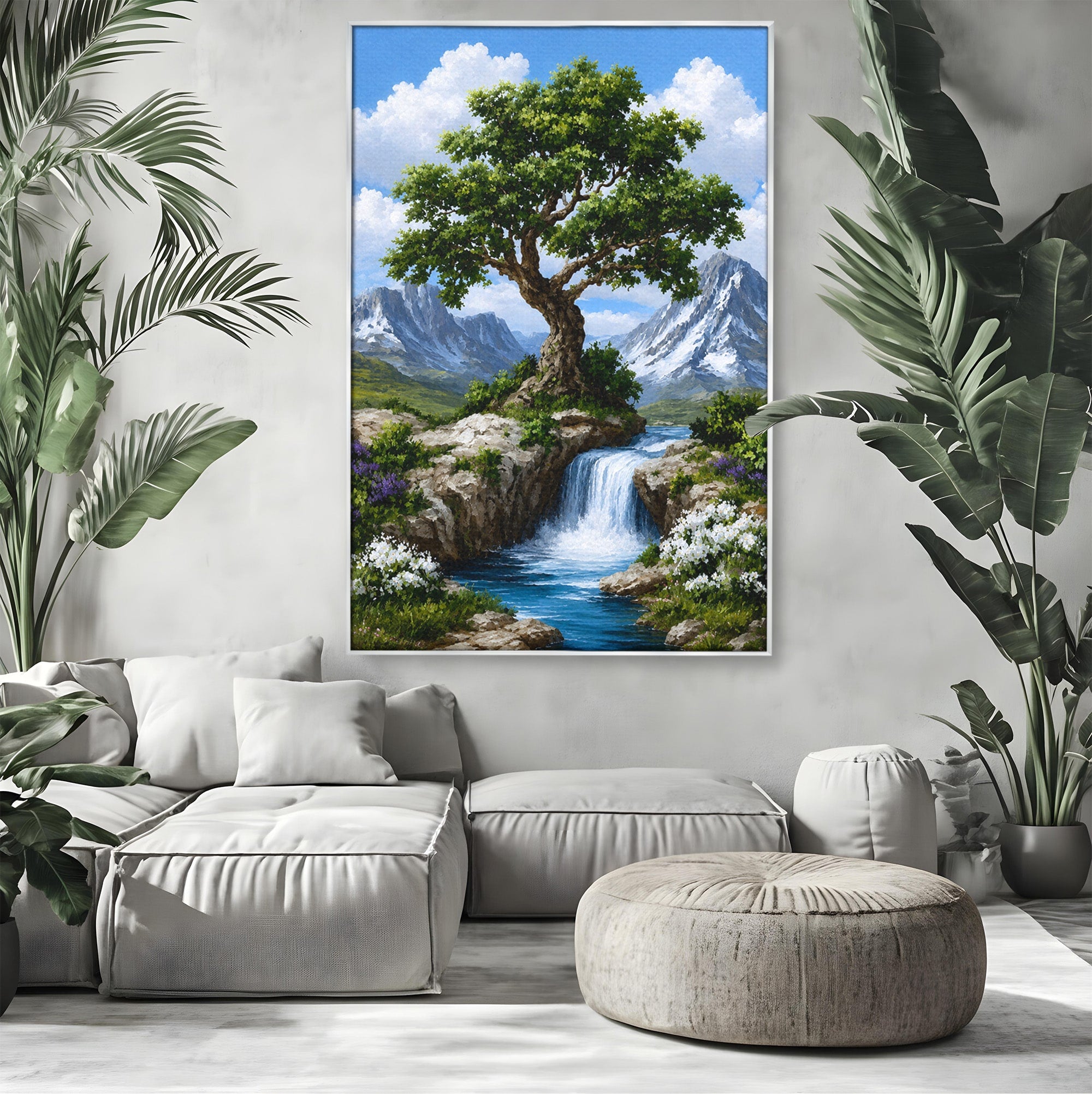 Tablou Canvas Premium LuxCanva® A1669, Muntele si Cascada, Munte, Cascada, Natura, Peisaj, Living, Culori Vibrante