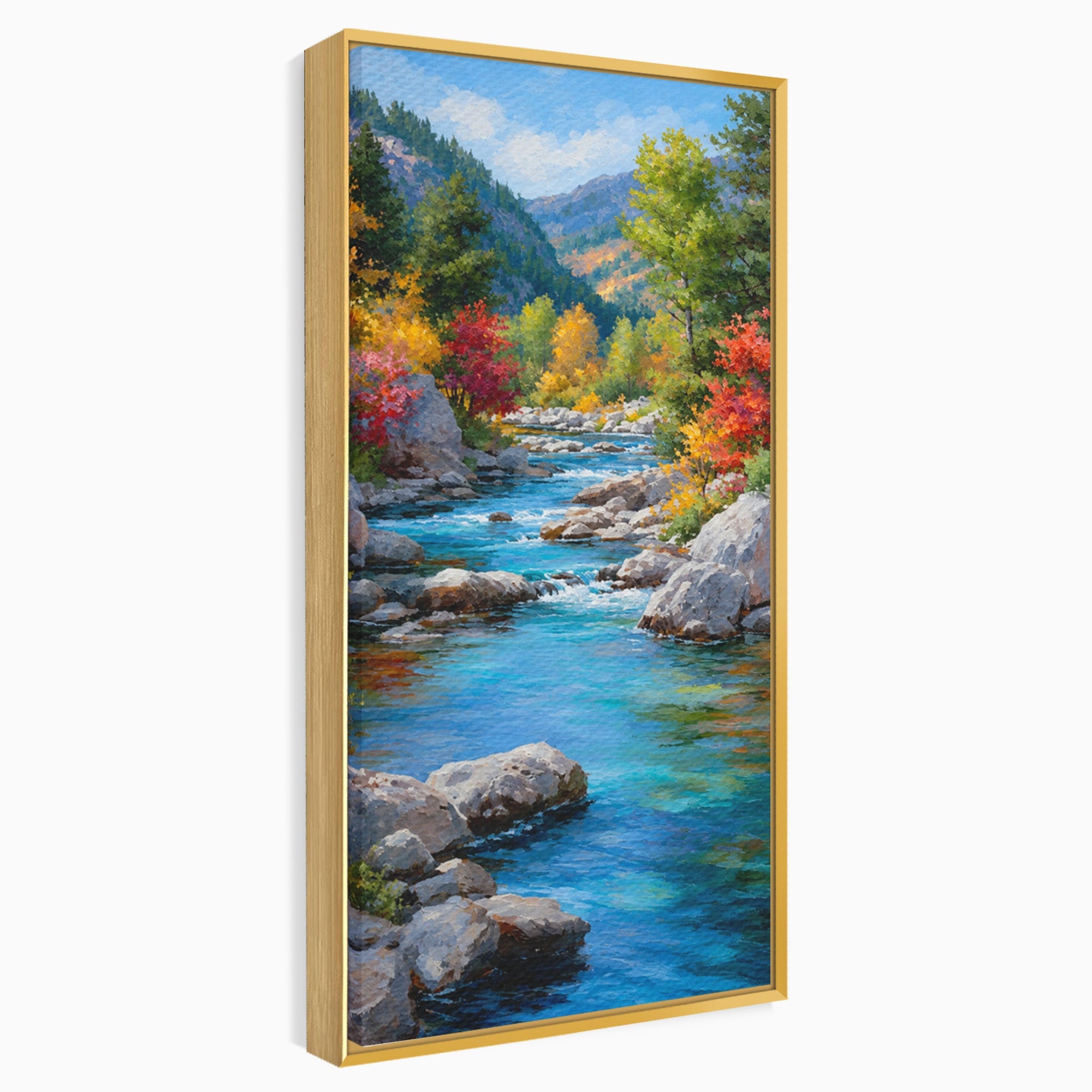 Tablou Canvas Premium LuxCanva® A1670, Rau De Munte In Toamna, Peisaj, Toamna, Natura, Rau, Living, Dormitor, Culori Vibrante