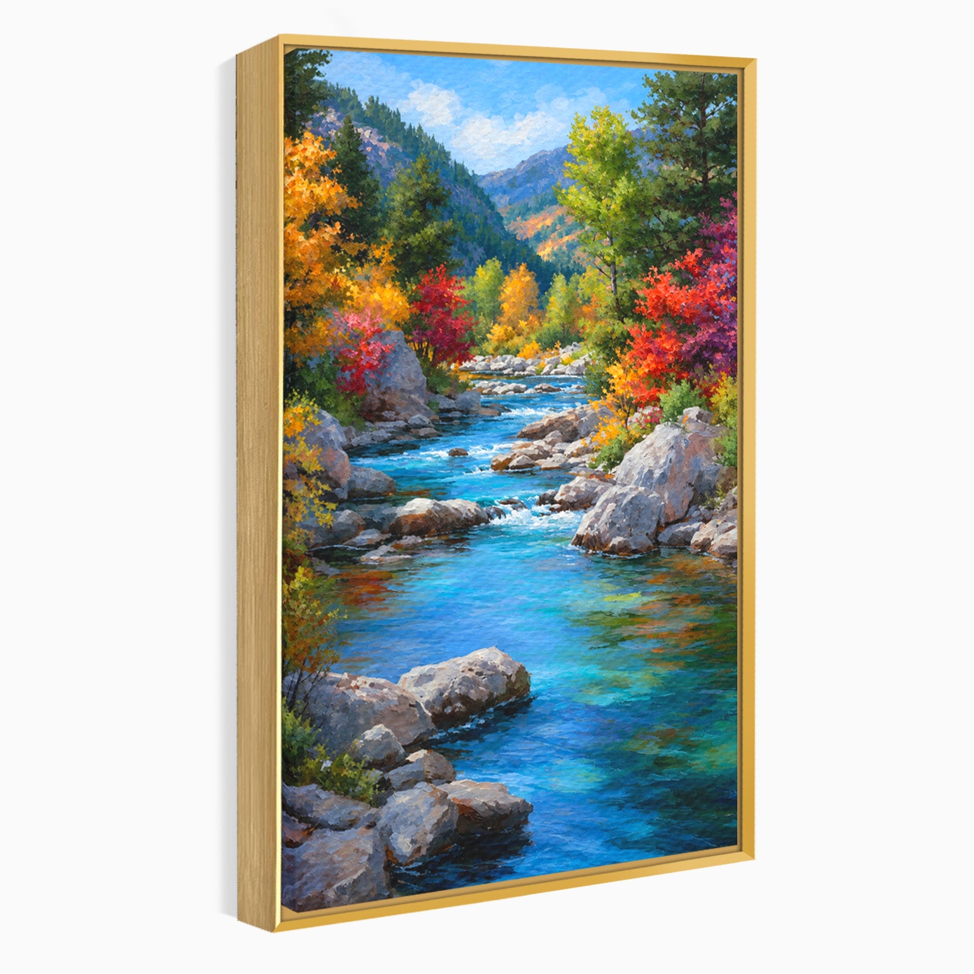 Tablou Canvas Premium LuxCanva® A1670, Rau De Munte In Toamna, Peisaj, Toamna, Natura, Rau, Living, Dormitor, Culori Vibrante