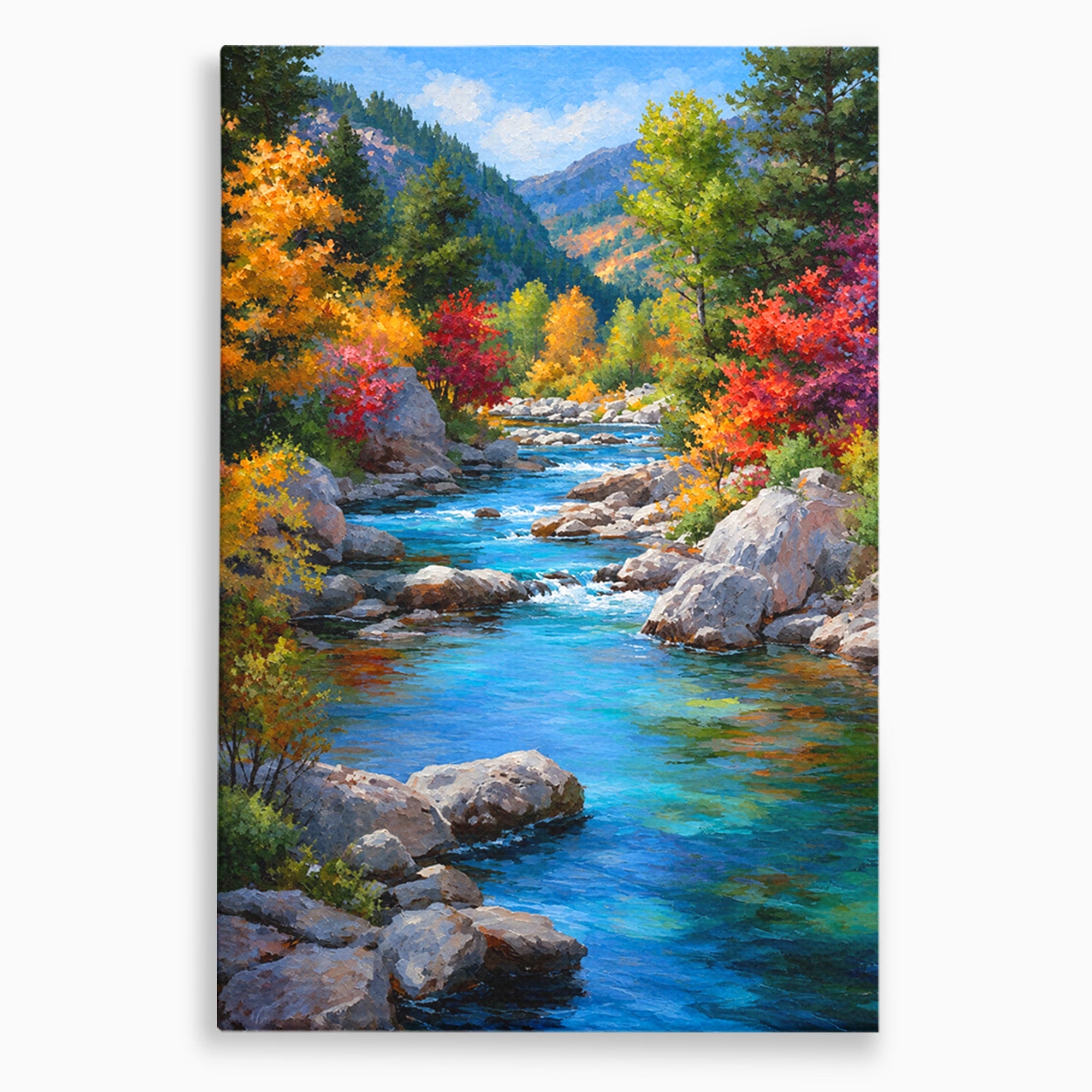 Tablou Canvas Premium LuxCanva® A1670, Rau De Munte In Toamna, Peisaj, Toamna, Natura, Rau, Living, Dormitor, Culori Vibrante