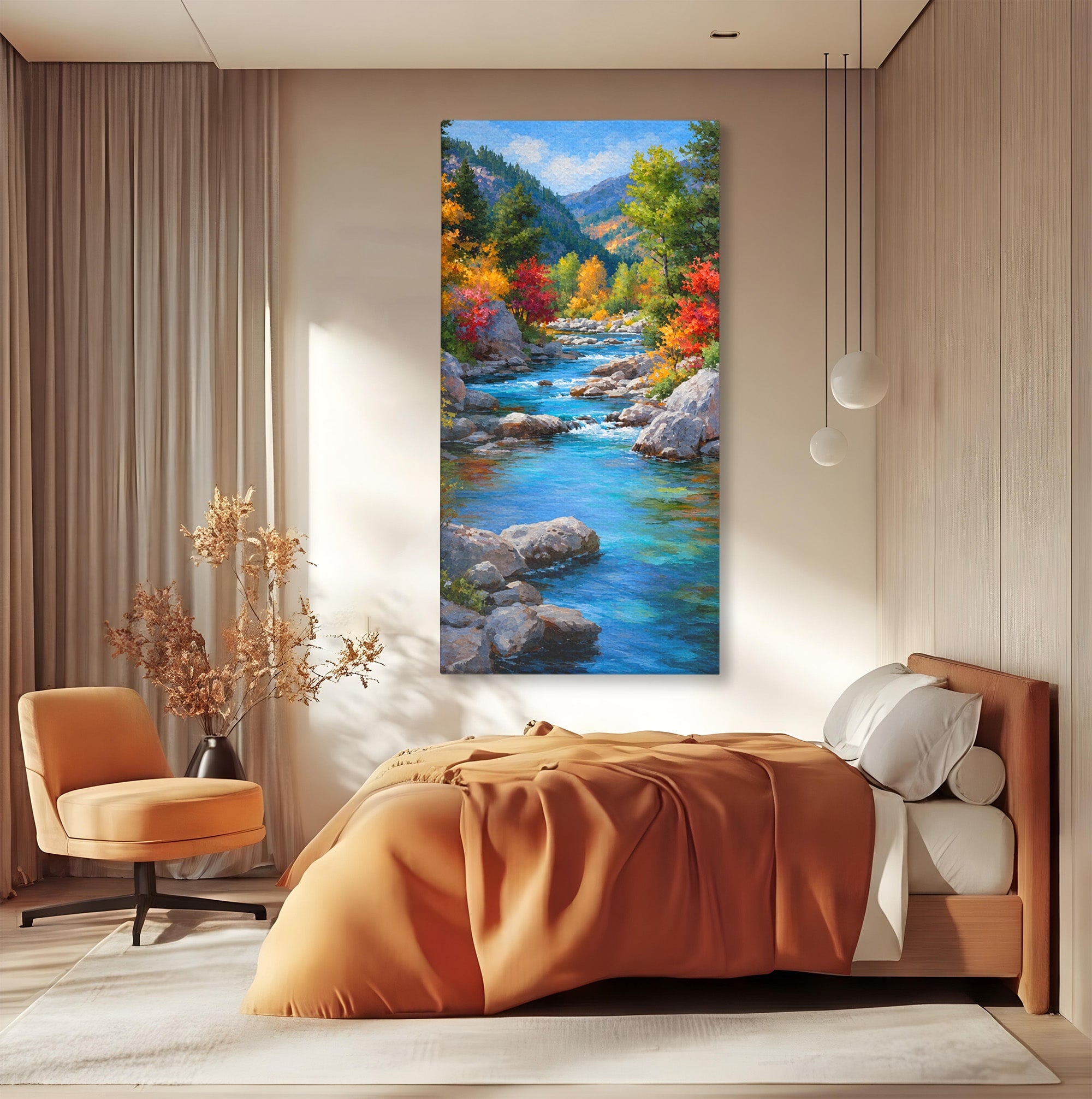 Tablou Canvas Premium LuxCanva® A1670, Rau De Munte In Toamna, Peisaj, Toamna, Natura, Rau, Living, Dormitor, Culori Vibrante