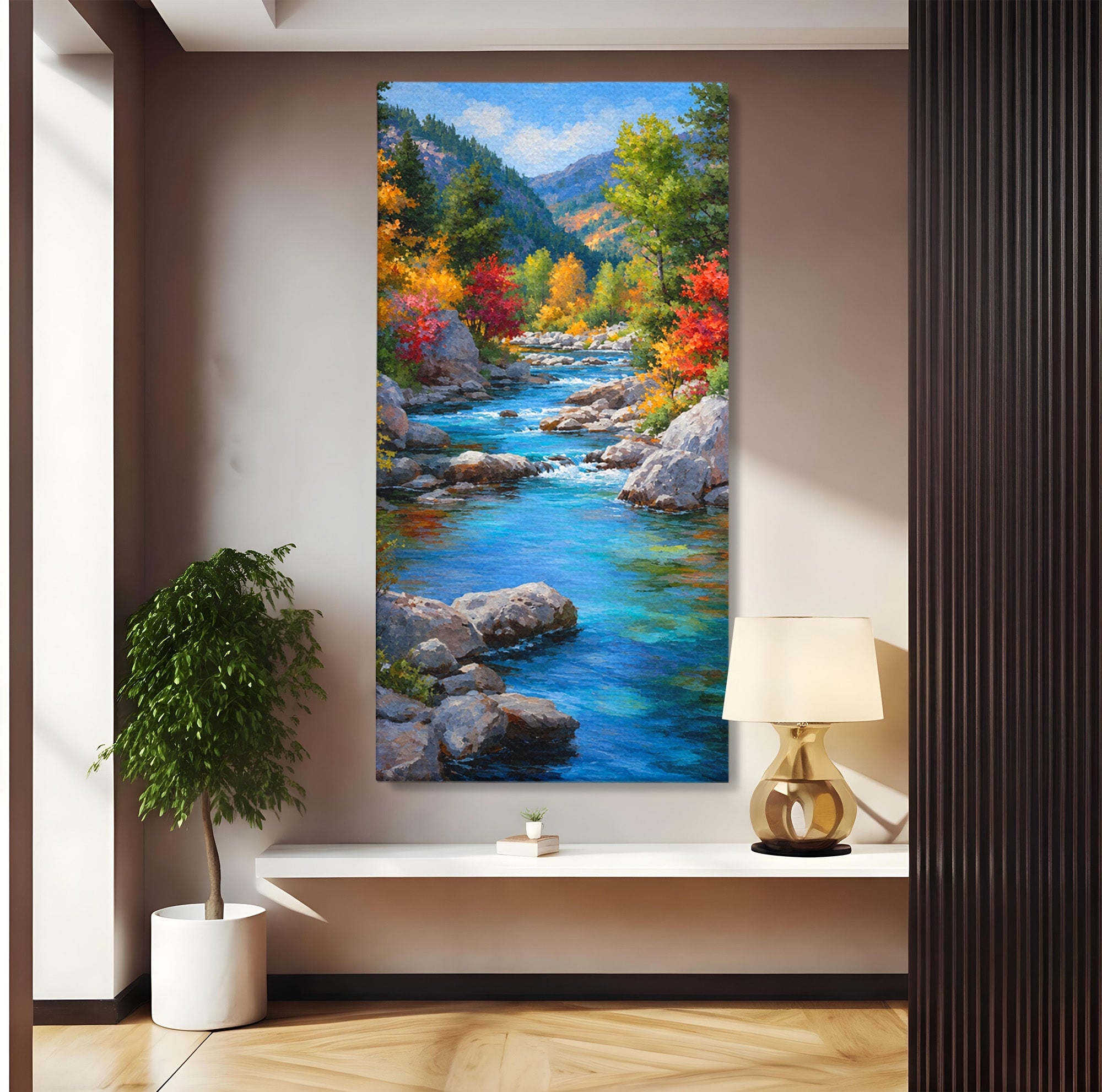 Tablou Canvas Premium LuxCanva® A1670, Rau De Munte In Toamna, Peisaj, Toamna, Natura, Rau, Living, Dormitor, Culori Vibrante