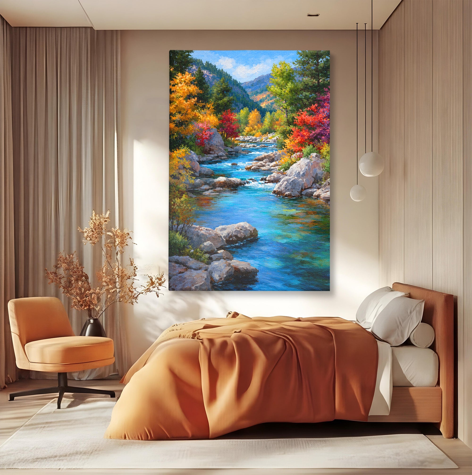 Tablou Canvas Premium LuxCanva® A1670, Rau De Munte In Toamna, Peisaj, Toamna, Natura, Rau, Living, Dormitor, Culori Vibrante