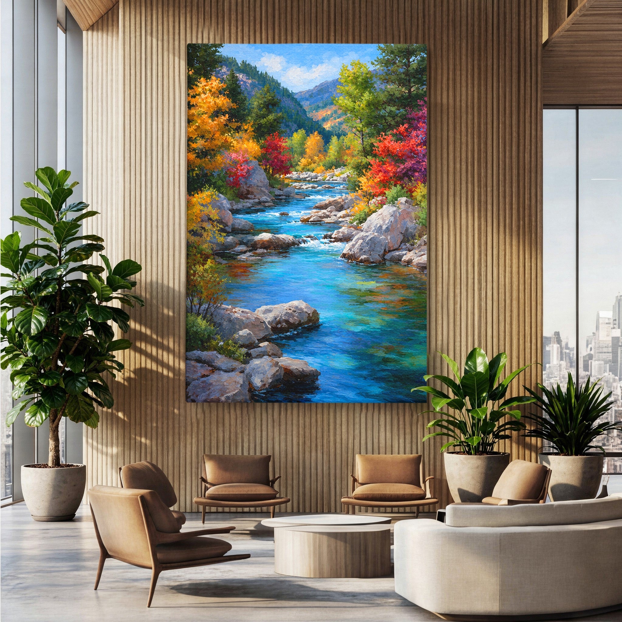 Tablou Canvas Premium LuxCanva® A1670, Rau De Munte In Toamna, Peisaj, Toamna, Natura, Rau, Living, Dormitor, Culori Vibrante