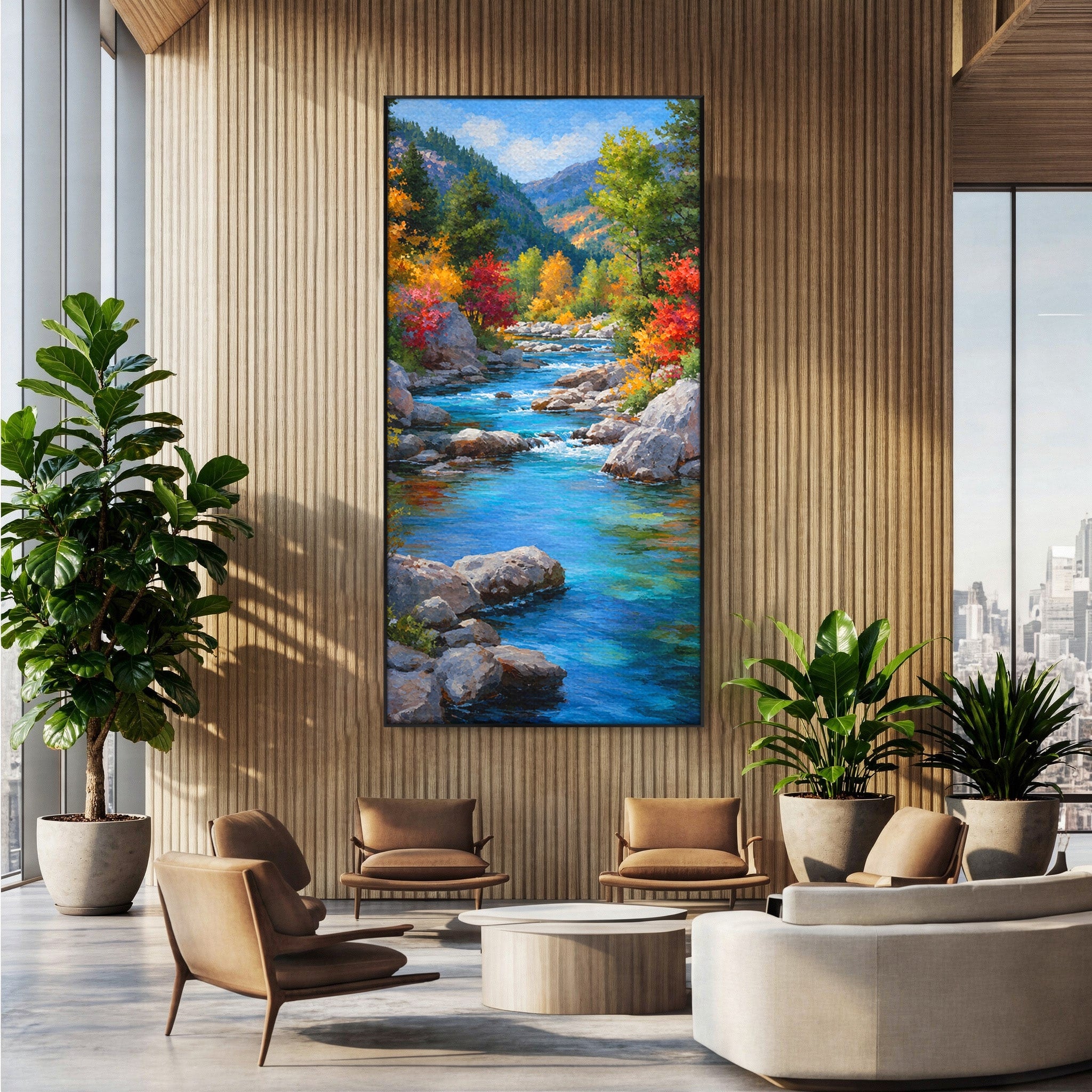 Tablou Canvas Premium LuxCanva® A1670, Rau De Munte In Toamna, Peisaj, Toamna, Natura, Rau, Living, Dormitor, Culori Vibrante