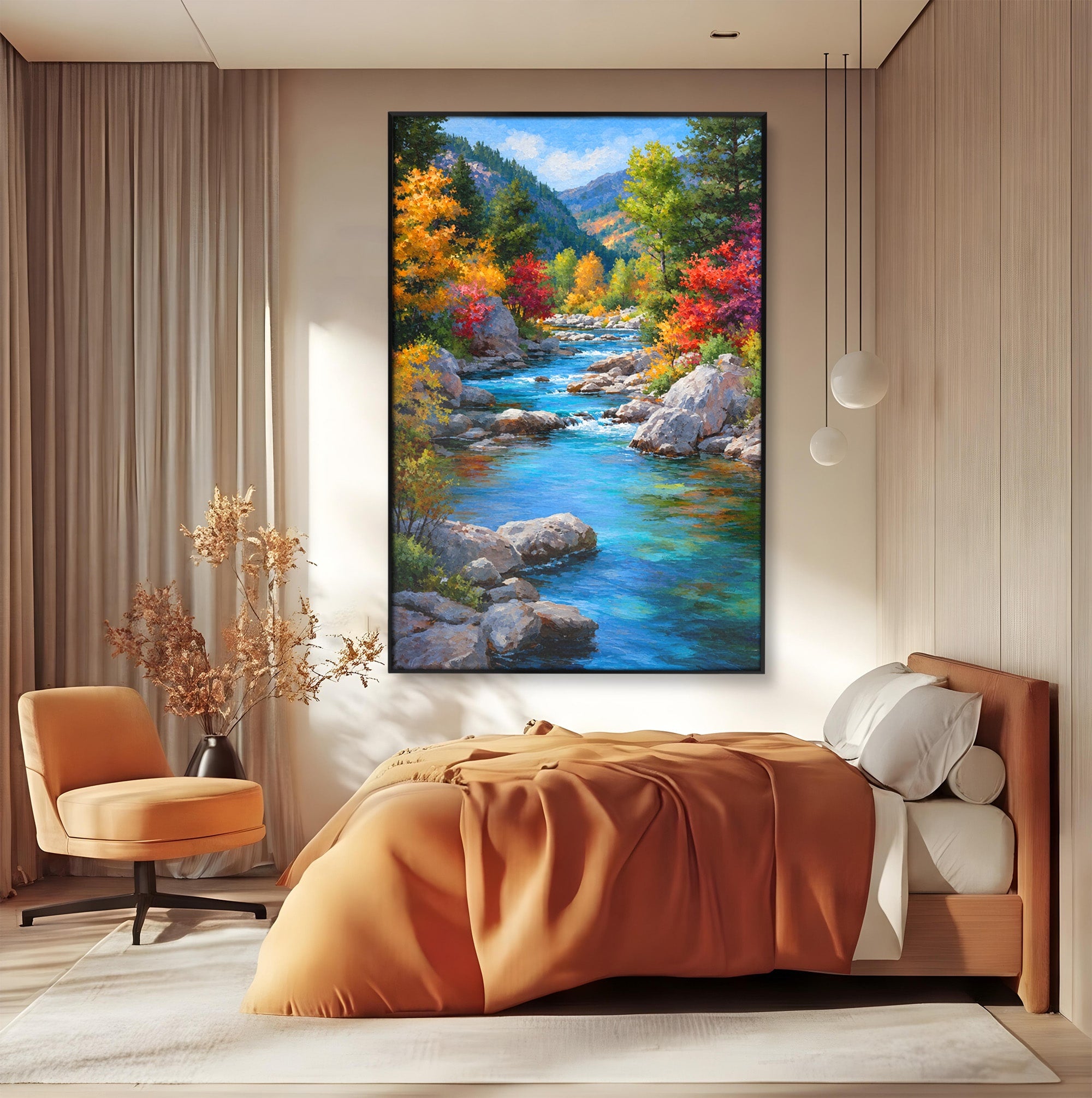 Tablou Canvas Premium LuxCanva® A1670, Rau De Munte In Toamna, Peisaj, Toamna, Natura, Rau, Living, Dormitor, Culori Vibrante