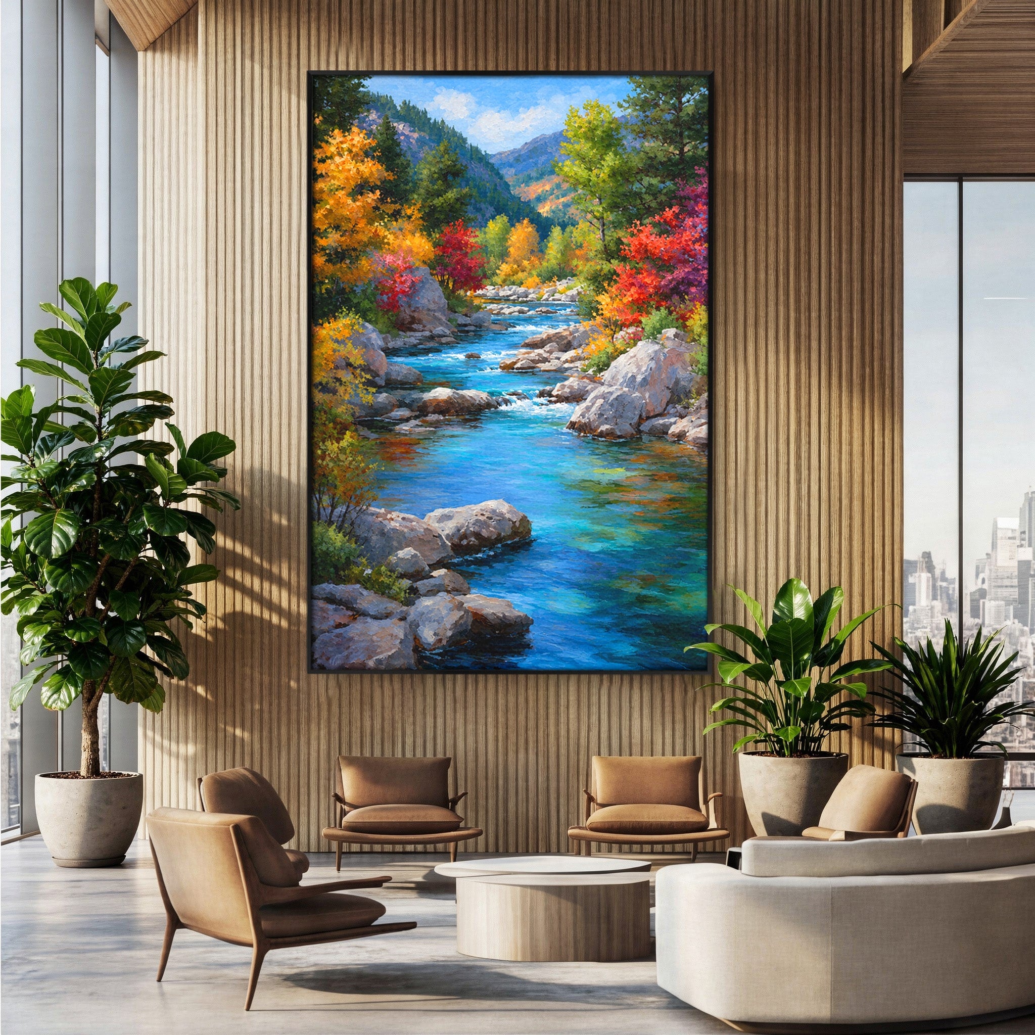 Tablou Canvas Premium LuxCanva® A1670, Rau De Munte In Toamna, Peisaj, Toamna, Natura, Rau, Living, Dormitor, Culori Vibrante