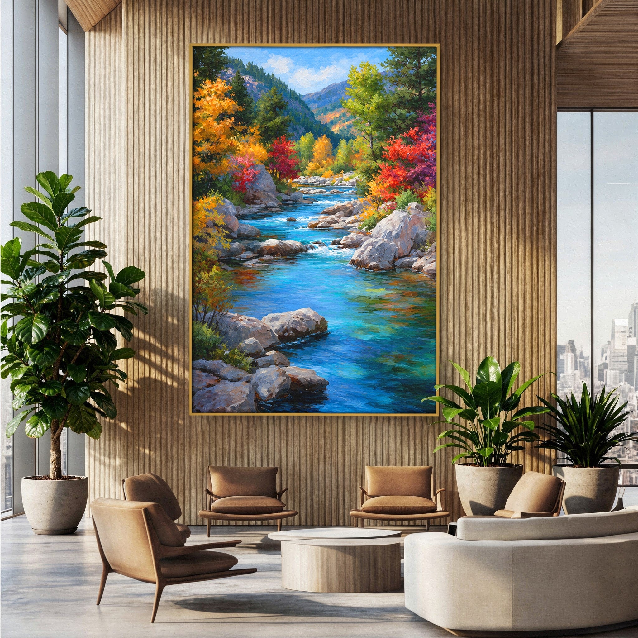 Tablou Canvas Premium LuxCanva® A1670, Rau De Munte In Toamna, Peisaj, Toamna, Natura, Rau, Living, Dormitor, Culori Vibrante