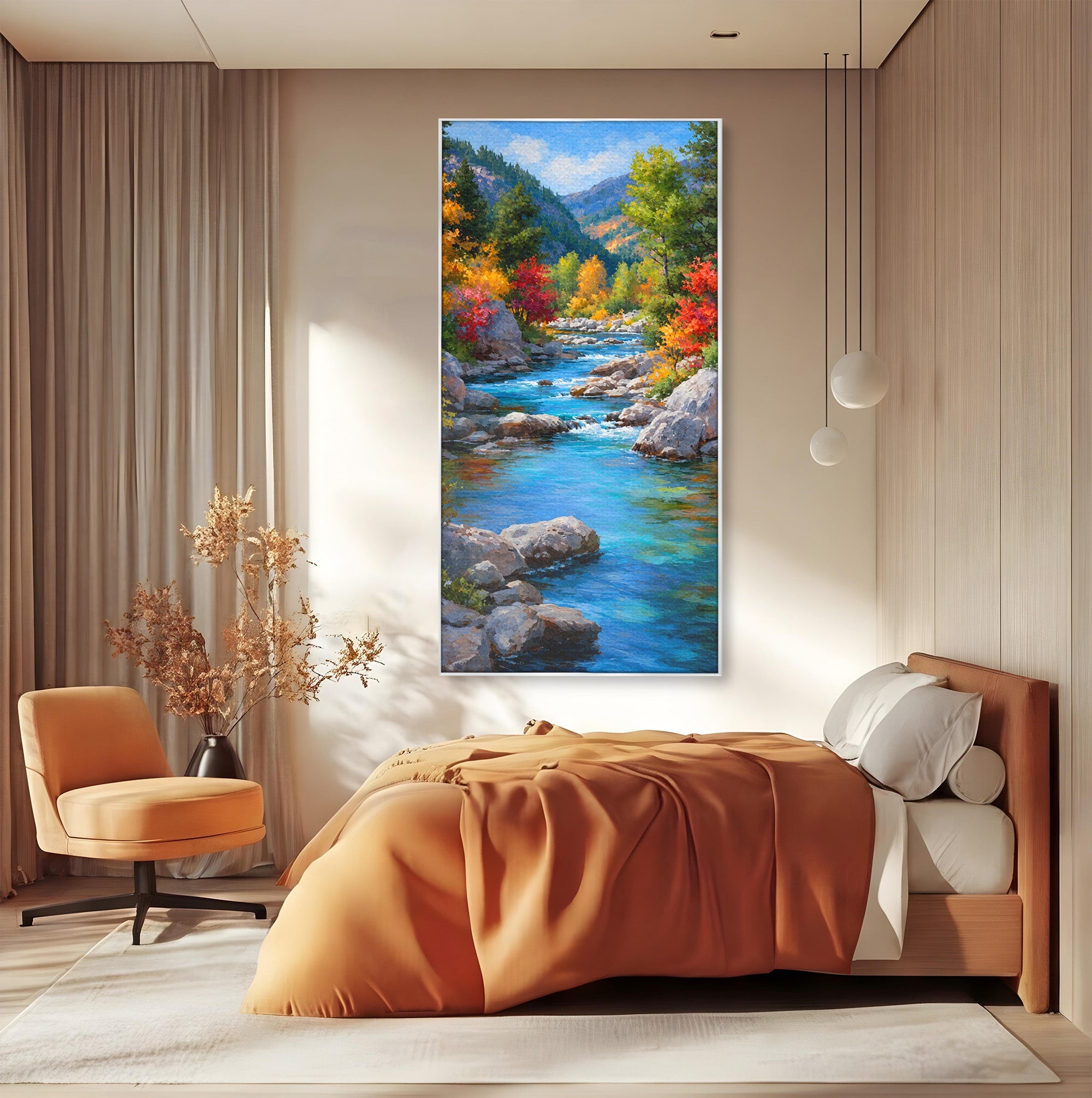 Tablou Canvas Premium LuxCanva® A1670, Rau De Munte In Toamna, Peisaj, Toamna, Natura, Rau, Living, Dormitor, Culori Vibrante