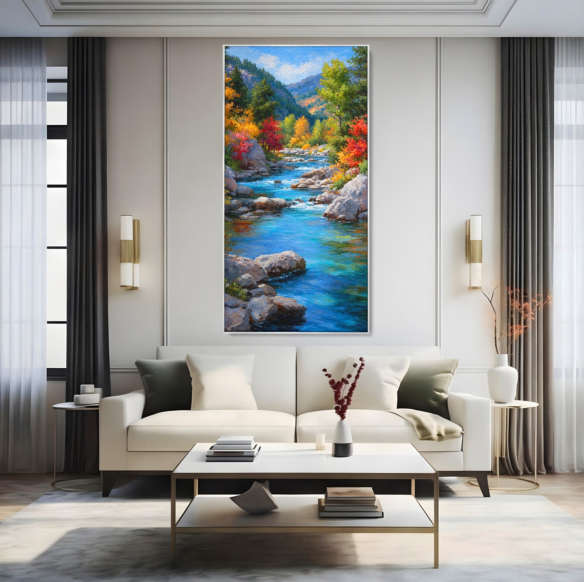 Tablou Canvas Premium LuxCanva® A1670, Rau De Munte In Toamna, Peisaj, Toamna, Natura, Rau, Living, Dormitor, Culori Vibrante