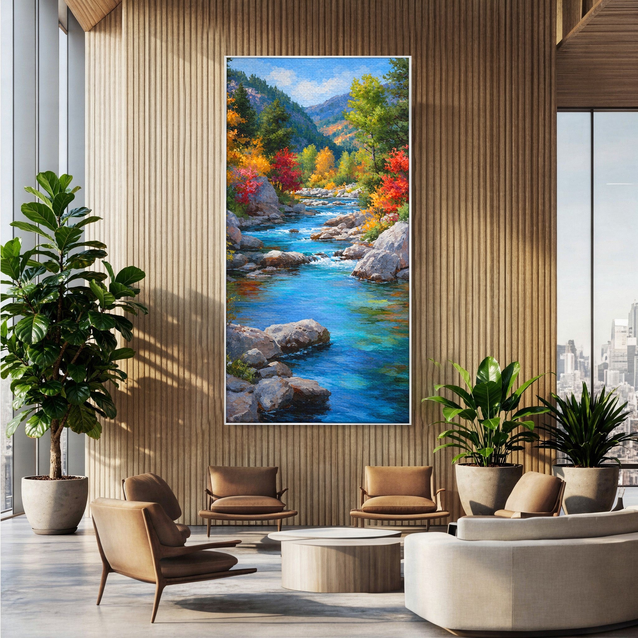 Tablou Canvas Premium LuxCanva® A1670, Rau De Munte In Toamna, Peisaj, Toamna, Natura, Rau, Living, Dormitor, Culori Vibrante