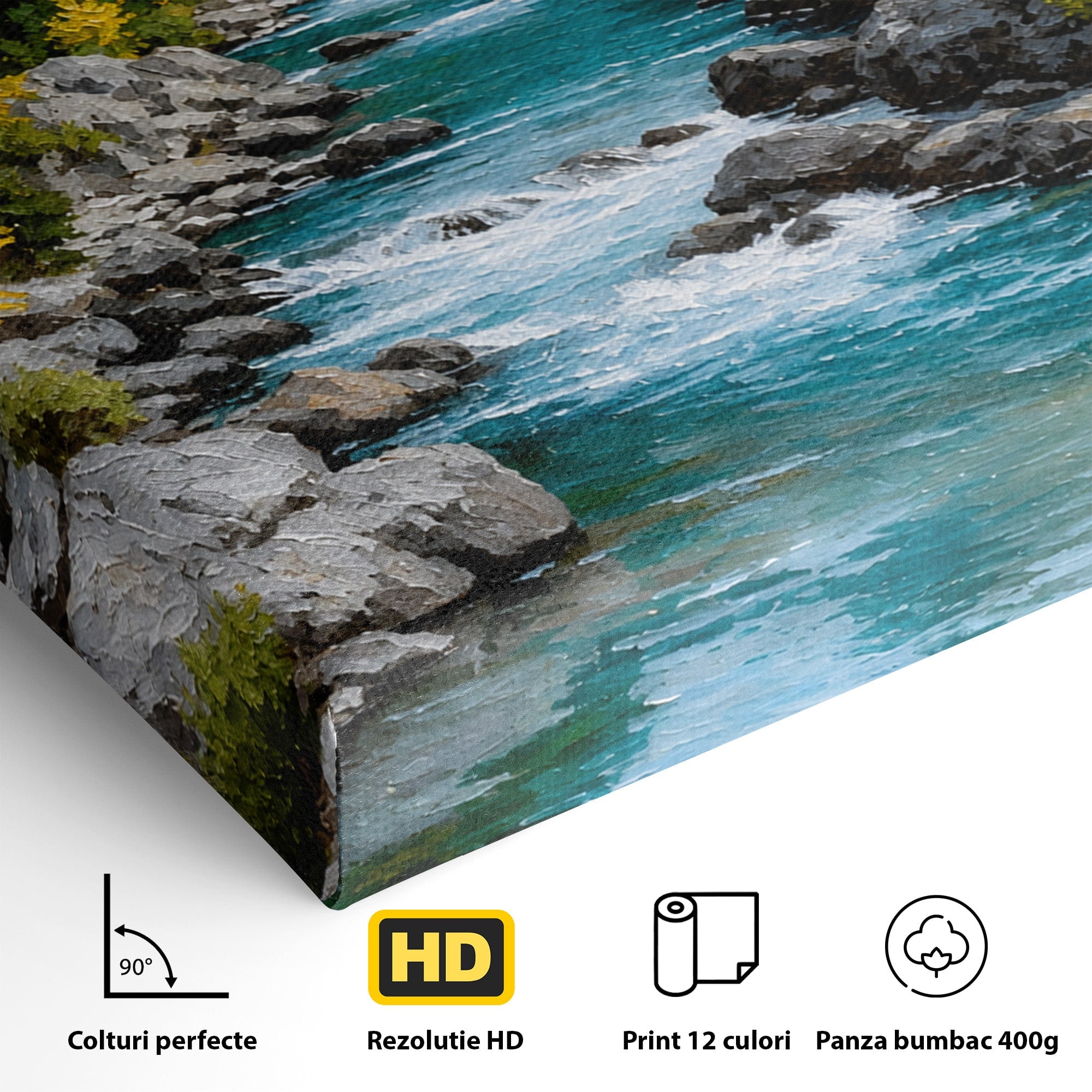 Tablou Canvas Premium LuxCanva® A1671, Peisaj Montan Cu Rau, Peisaj, Munti, Rau, Natura, Living, Culori Vibrante