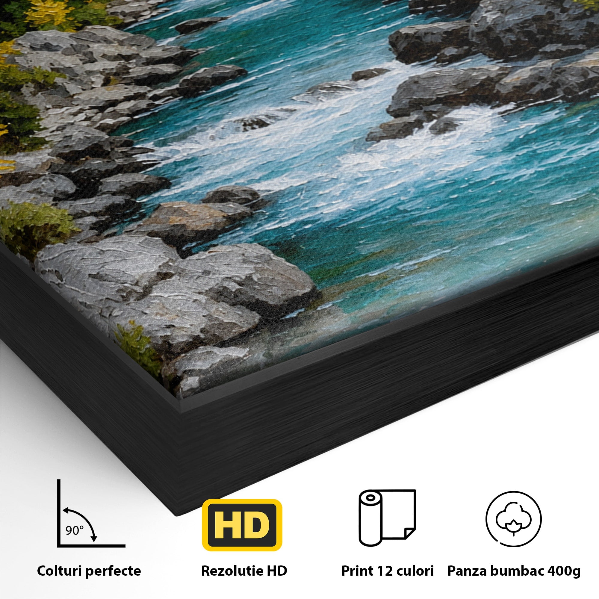 Tablou Canvas Premium LuxCanva® A1671, Peisaj Montan Cu Rau, Peisaj, Munti, Rau, Natura, Living, Culori Vibrante