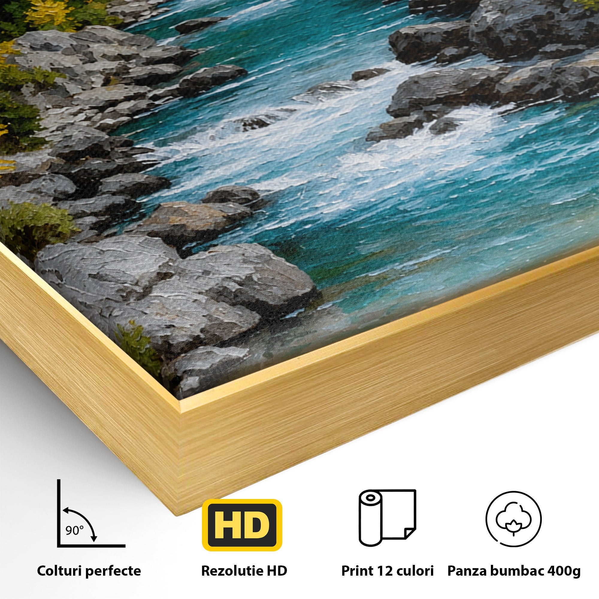 Tablou Canvas Premium LuxCanva® A1671, Peisaj Montan Cu Rau, Peisaj, Munti, Rau, Natura, Living, Culori Vibrante
