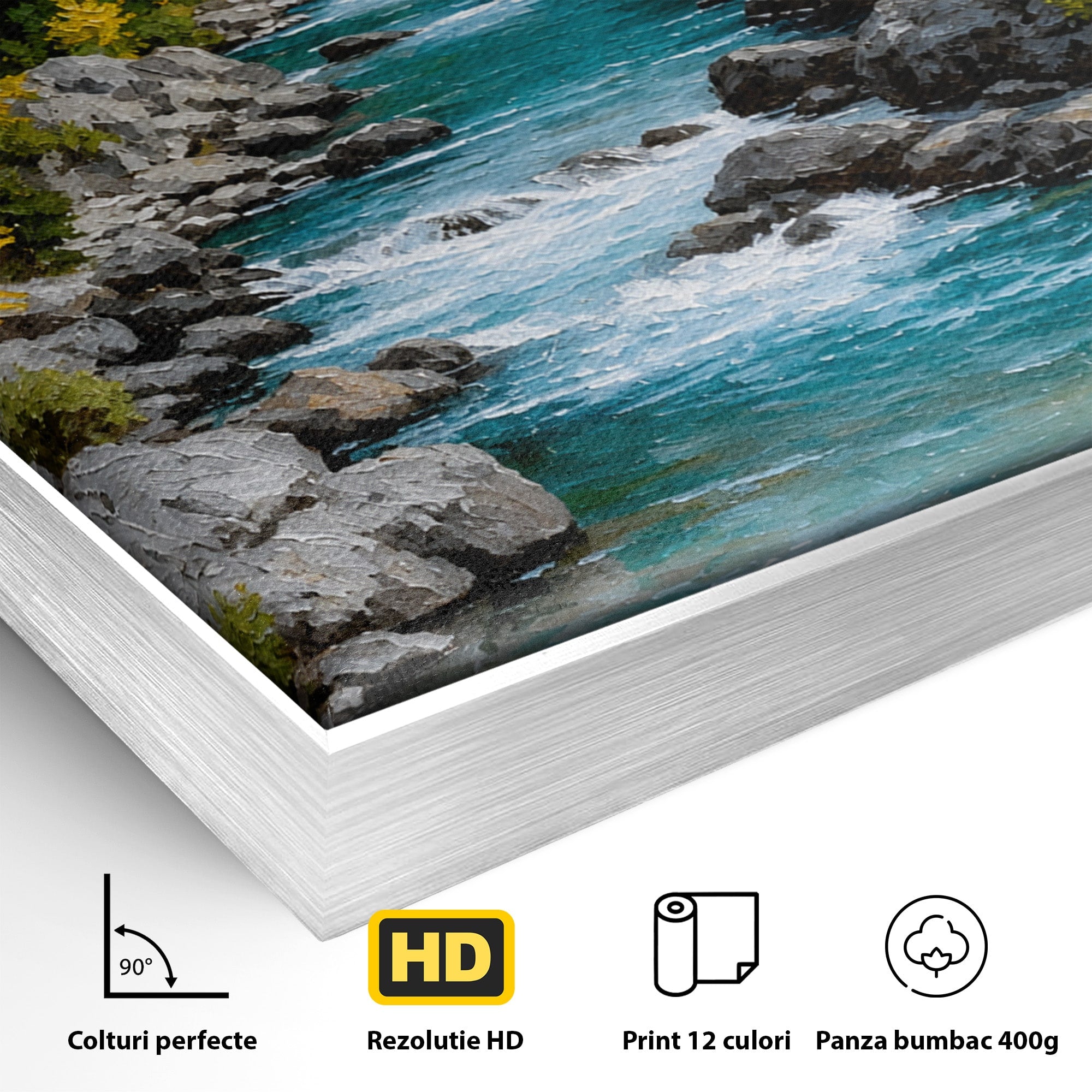 Tablou Canvas Premium LuxCanva® A1671, Peisaj Montan Cu Rau, Peisaj, Munti, Rau, Natura, Living, Culori Vibrante