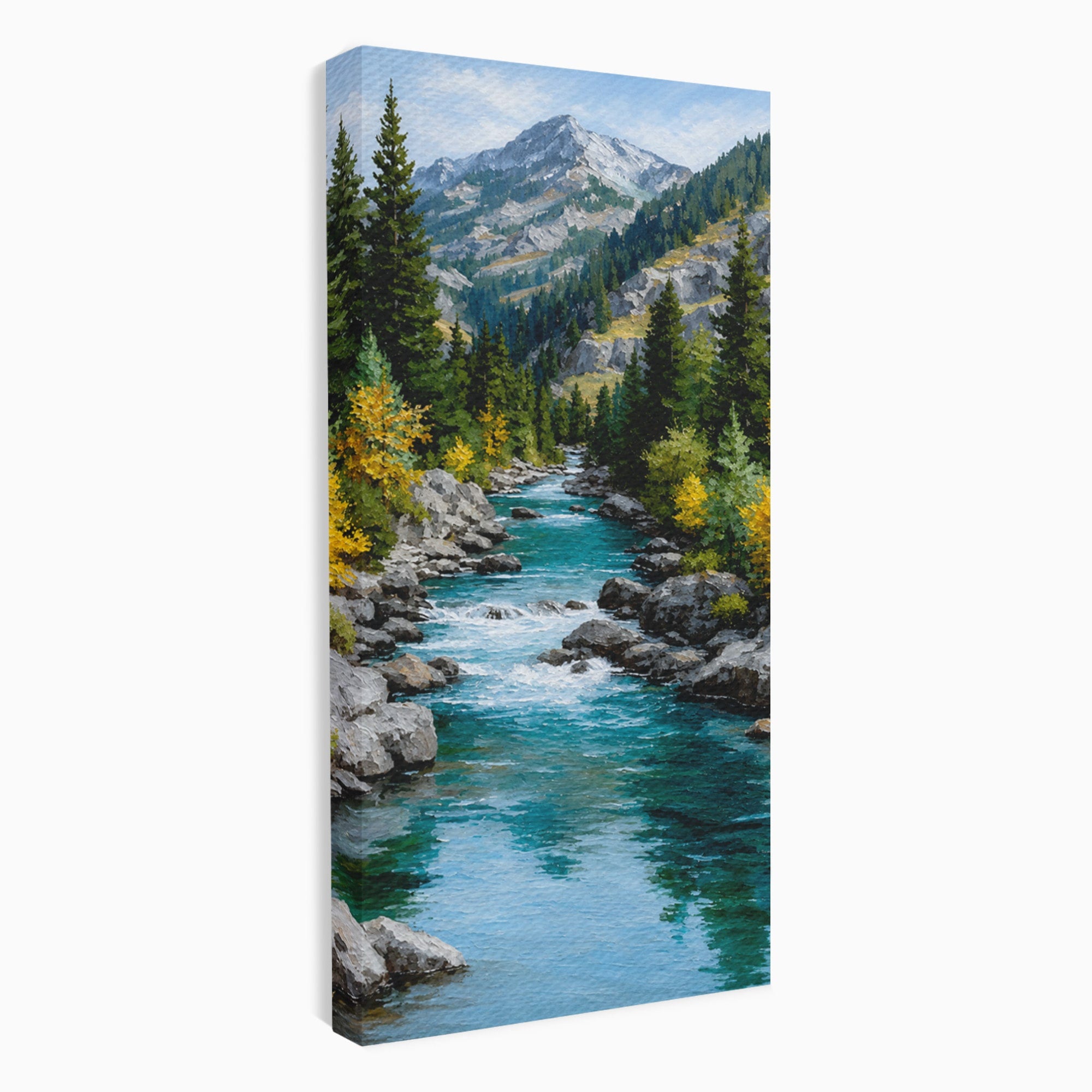 Tablou Canvas Premium LuxCanva® A1671, Peisaj Montan Cu Rau, Peisaj, Munti, Rau, Natura, Living, Culori Vibrante